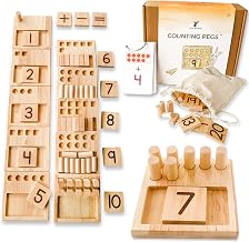 LITTLE BUD KIDS Counting Pegs - A Ten Frame Math Game with Addition and Subtraction Flash Cards, A Wooden Montessori Math Toy & Math Manipulatives Number Peg Boards for Kids 3 4 5 6 7