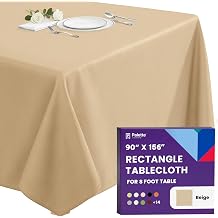 Gee Di Moda Rectangle Tablecloth - 90 x 156 Inch Beige Table Cloth for 8 Foot Tables with Floor-Length Drop - Heavy Duty Washable Fabric for Holiday Party, Dinner, Weddings & Baby Shower