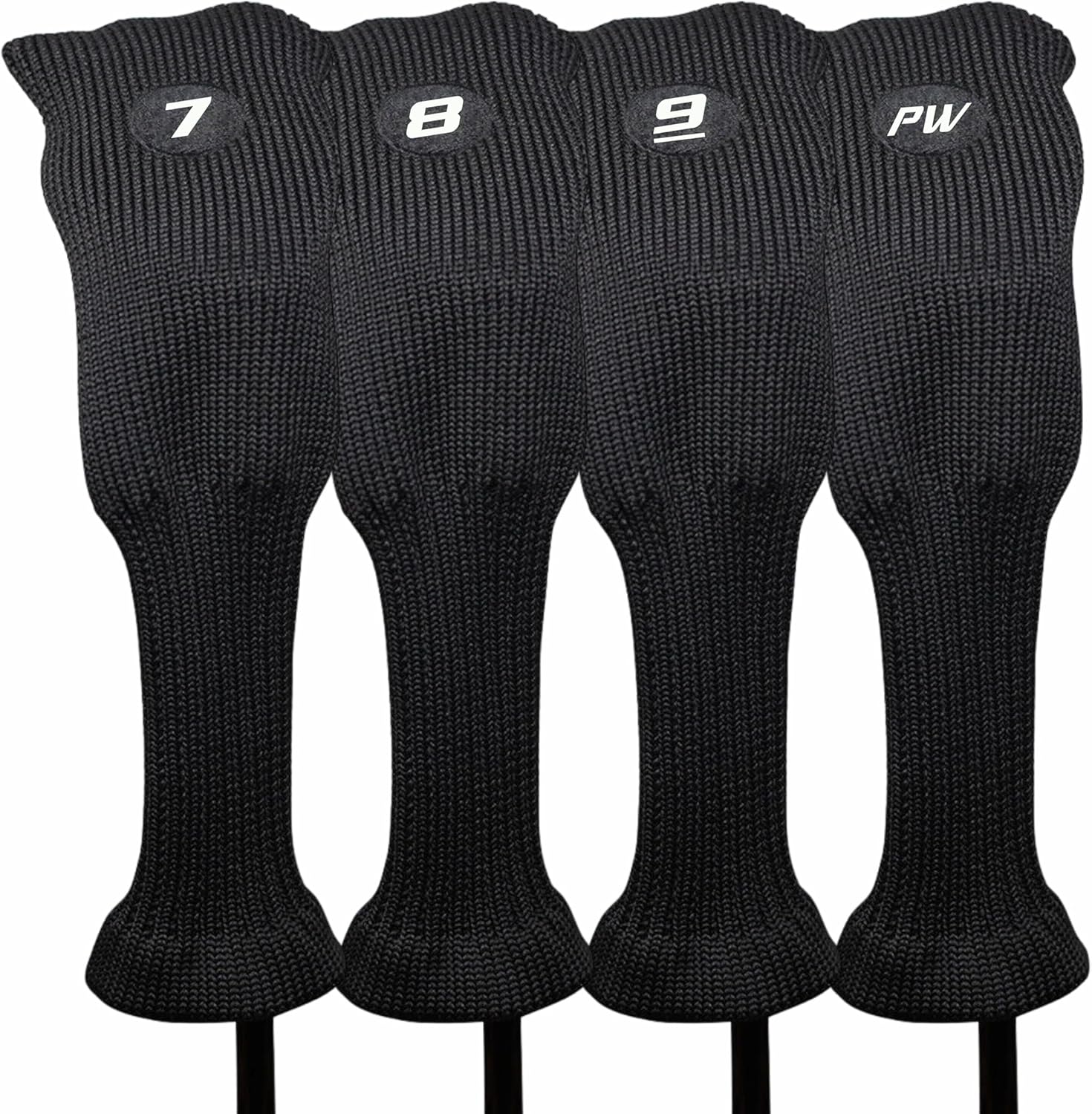 Majek All Hybrid Head Cover Golf Club Black Sleek Tight Fit Headcover Set 7-PW Acrylic Head Covers 7 8 9 PW Easy to See Large White Embroidered Numbers