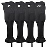 Majek All Hybrid Head Cover Golf Club Black Sleek Tight Fit Headcover Set 7-PW Acrylic Head Covers 7 8 9 PW Easy to See Large White Embroidered Numbers
