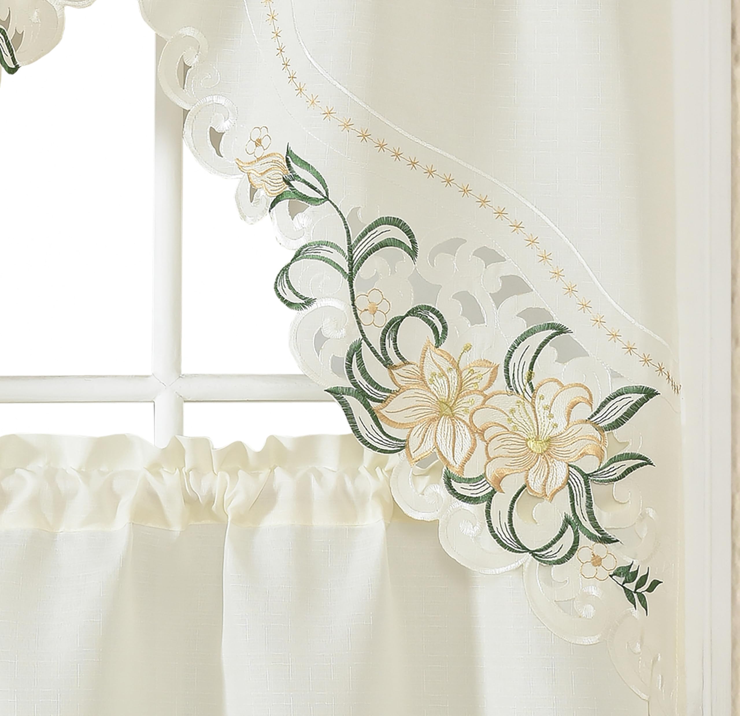 Colorful Lily Fragrance Kitchen Curtains - 3pc Set -6 Colorful Lily Fragrance Kitchen Curtains - 3pc Set -6