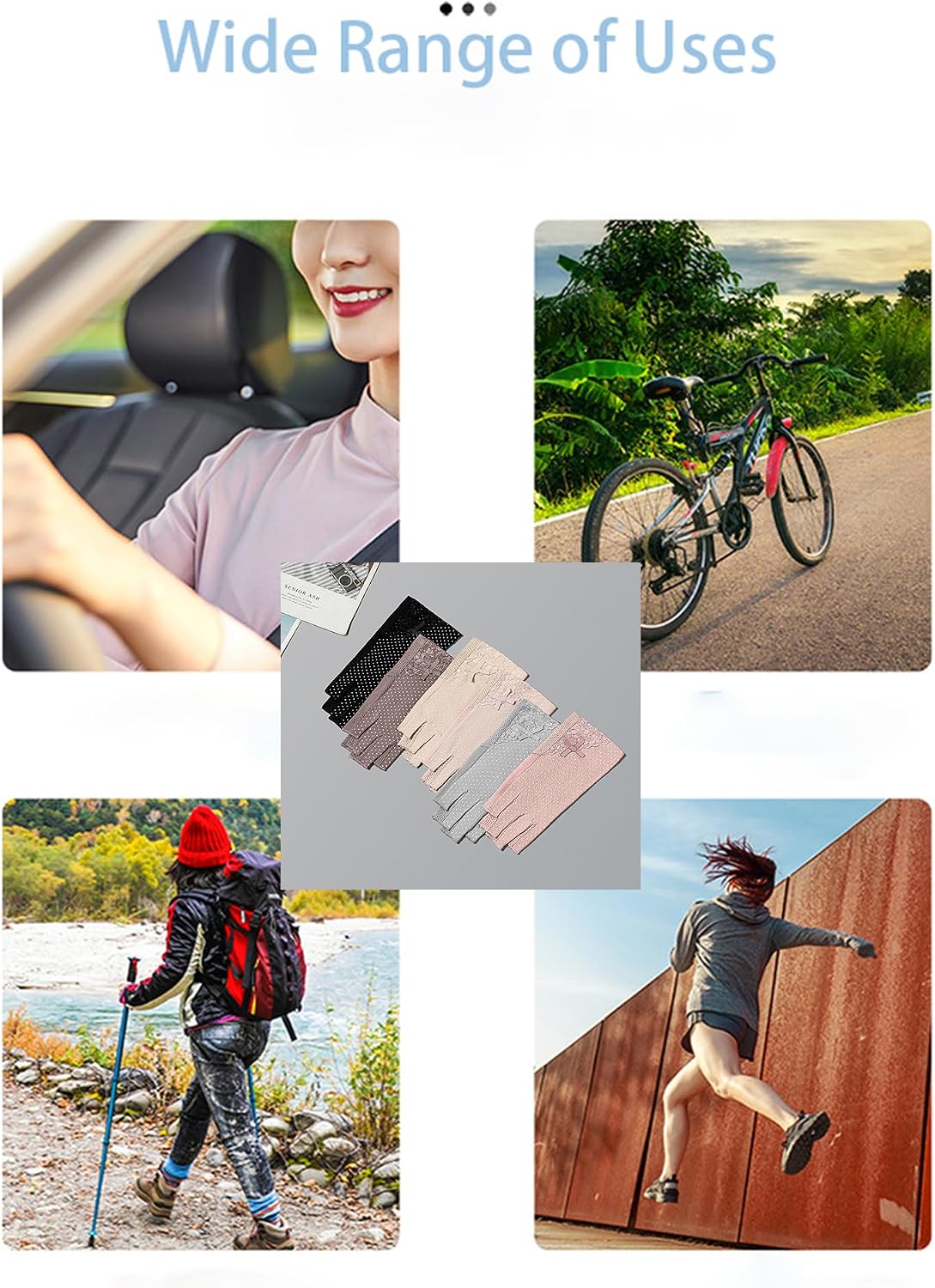Women Pink Driving Ice-Silk Gloves Sun-UV-Protection Fingerless for Outdoor