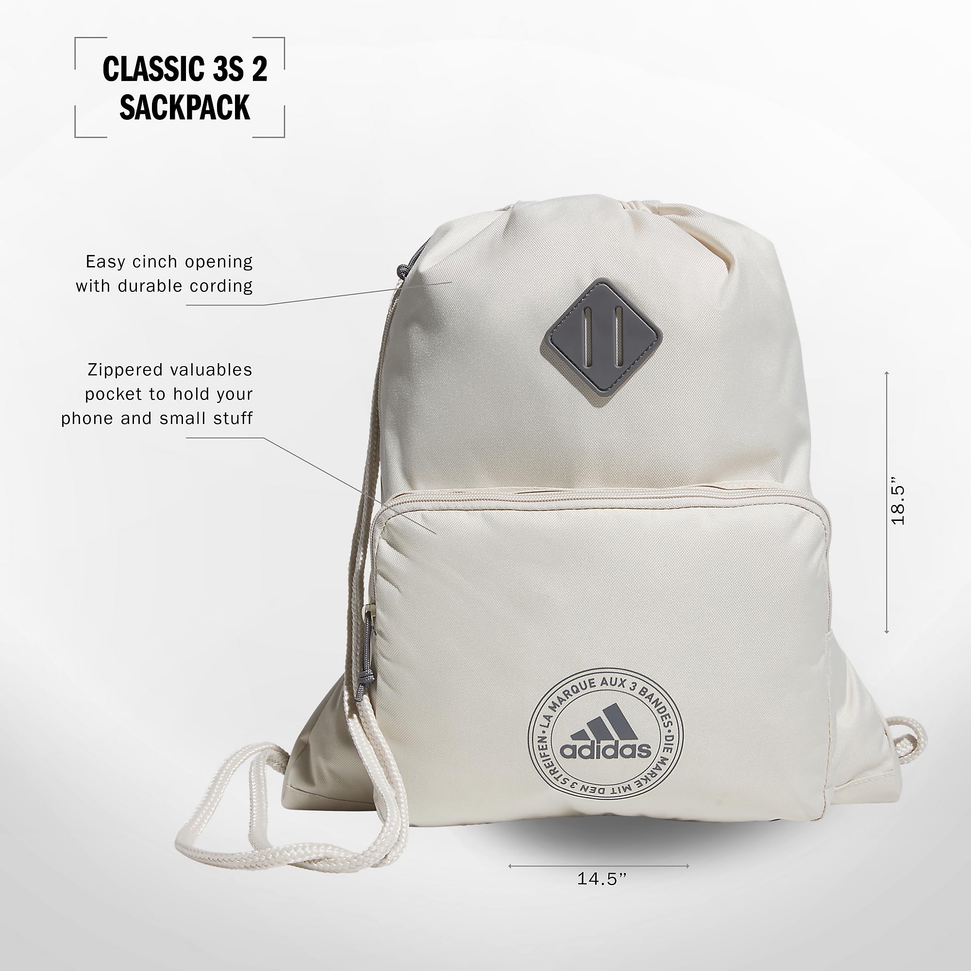 adidas Sacca unisex Classic 3s 2.0, Alumina Beige/Grigio Quattro, Taglia unica, Alumina Beige/Grigio Quattro, Taglia unica