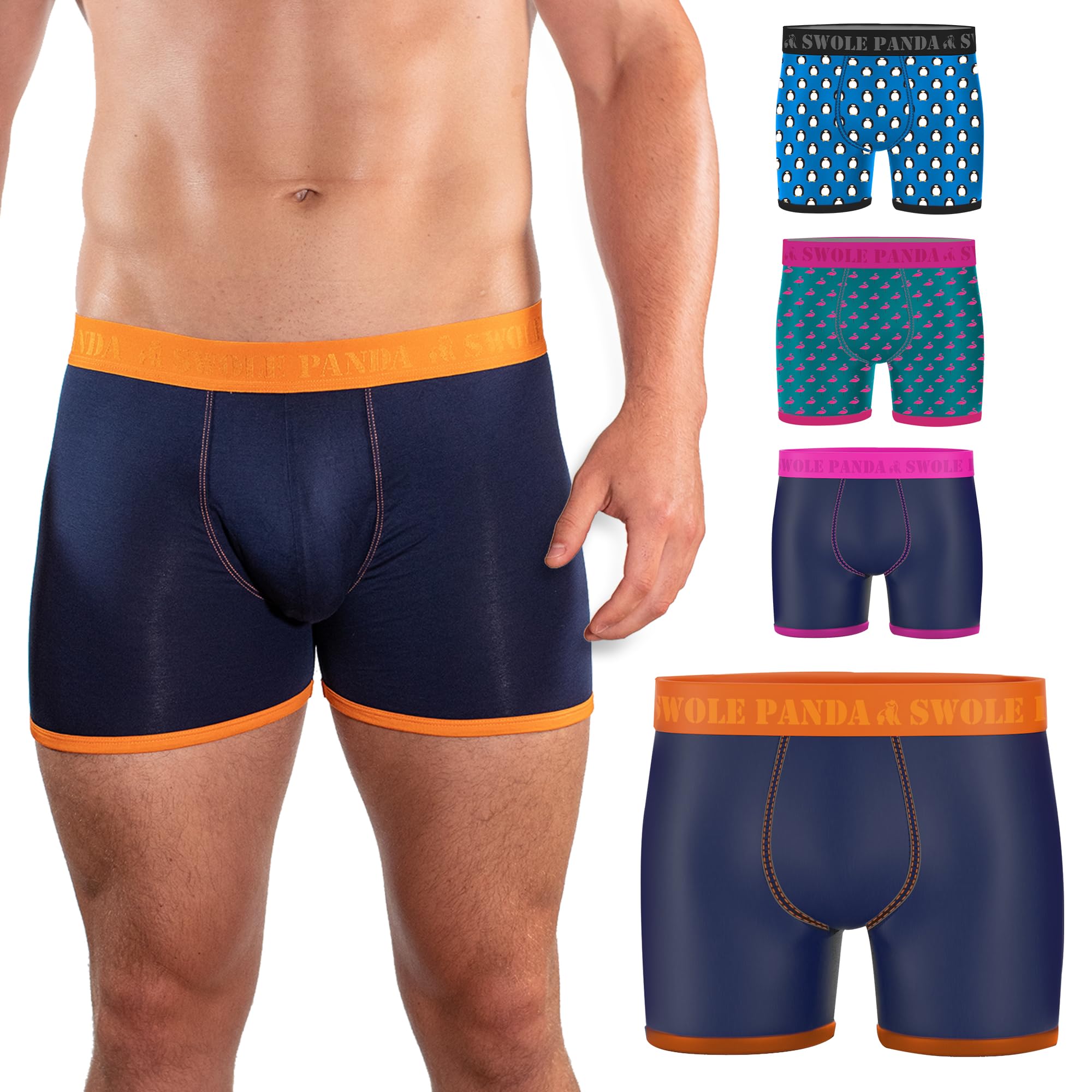 Swole Panda Men's Navy / Orange Band | Luxury Super Soft Bamboo Boxers For And, Medium
