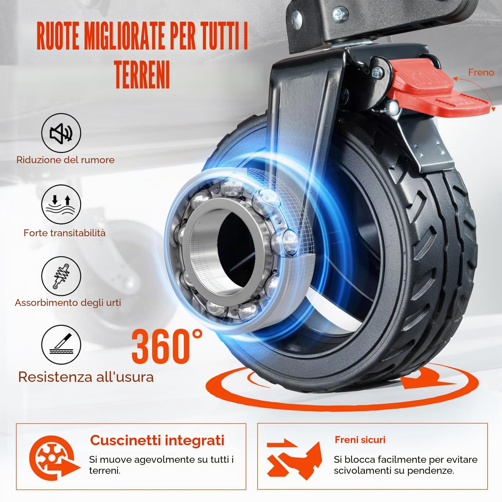 Overmont Carrello da Giardino Pieghevole - Carrelli da Trasporto 150L 150 kg con Maniglia regolabile Freni Tasche a Rete - All-terrain Staccabile Ruote - per Campeggio Shopping Sport Spiaggia
