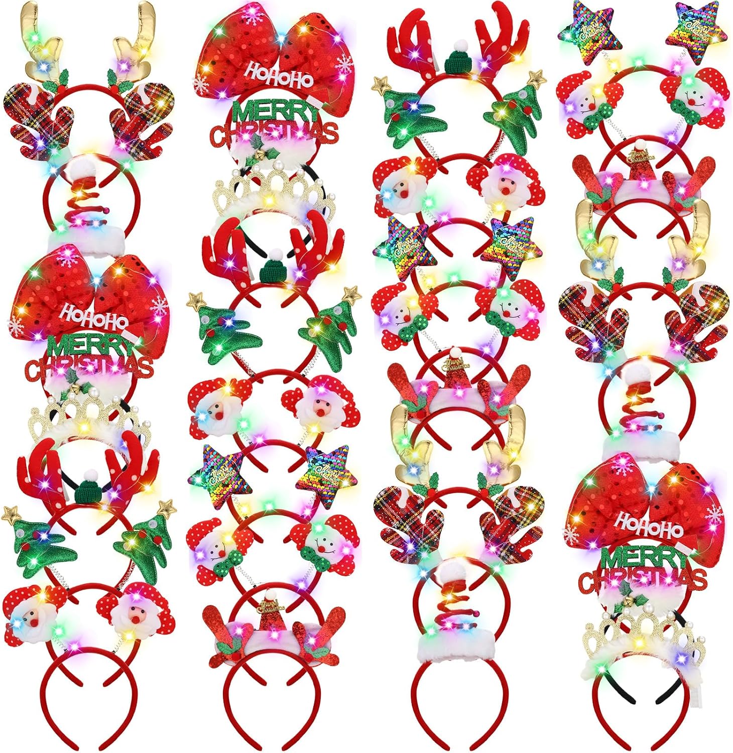 Leyndo 36 Pcs LED Christmas Headbands Holiday Light up