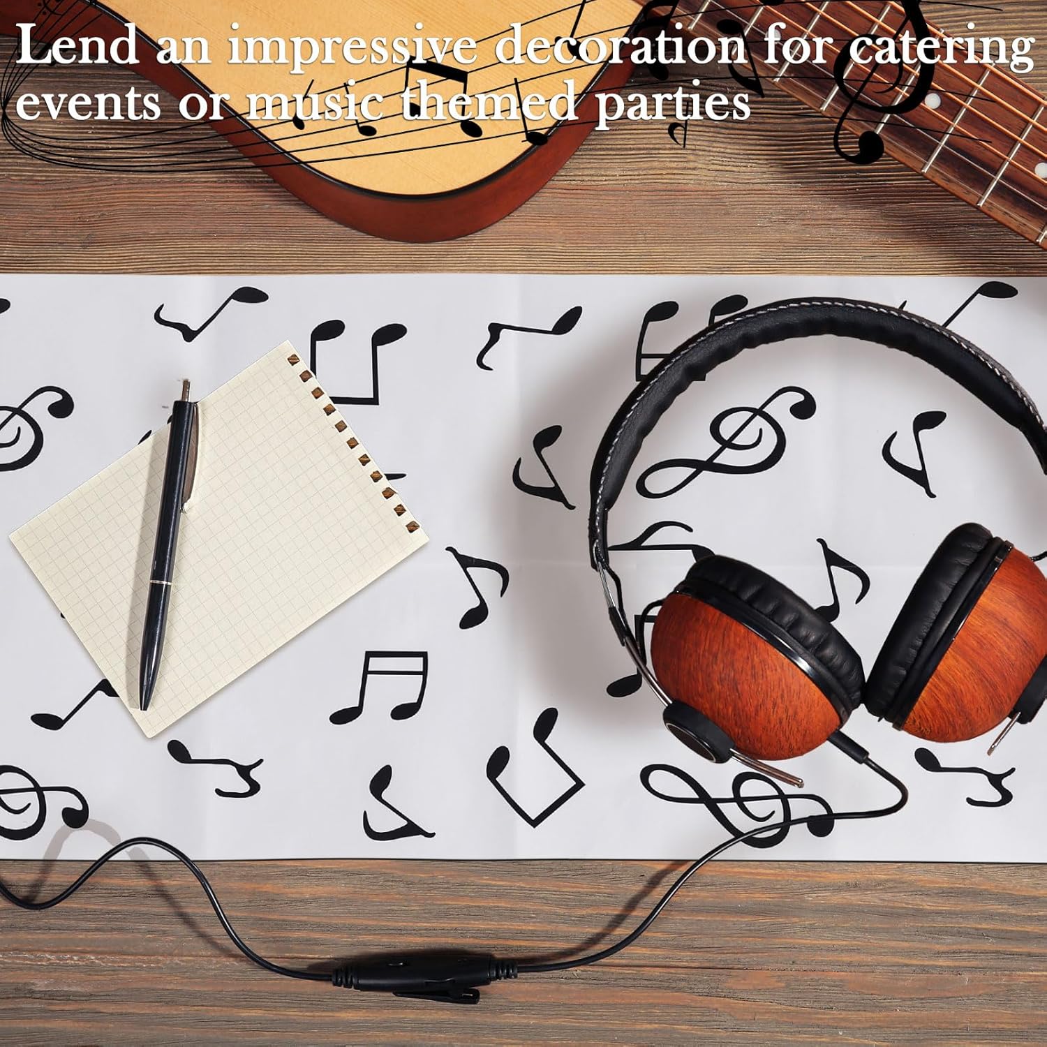 Redbaker 12 Pcs Plastic Musical Notes Piano Table Runner Music Keyboard Waterproof Themed Party Decorations 13 x 108 Inch Table Cloth Runner Entertainment for Wedding Birthday Kitchen (Notation)