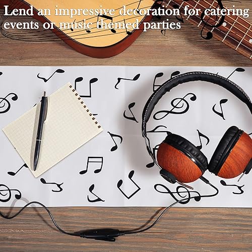 Miniatura 5 de 6 piezas de notas musicales de plástico, camino de mesa con teclado musical, impermeable, decoración de fiesta temática de 13 x 108 pulgadas, mantel