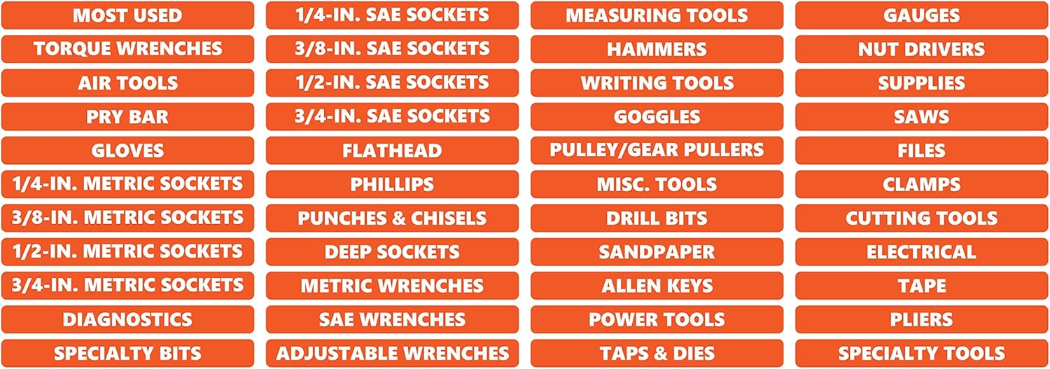Toolbox Organizational Magnetic Rounded Labels Advanced Set by DCM Solutions (Red, 0.75" H x 4.5" W)