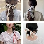 LumiSyne Skinny Écharpe en soie Femmes Filles Narrow Long Neckerchief Artistic Flower Print Letter Pattern Satin Slim Ribbon Necktie