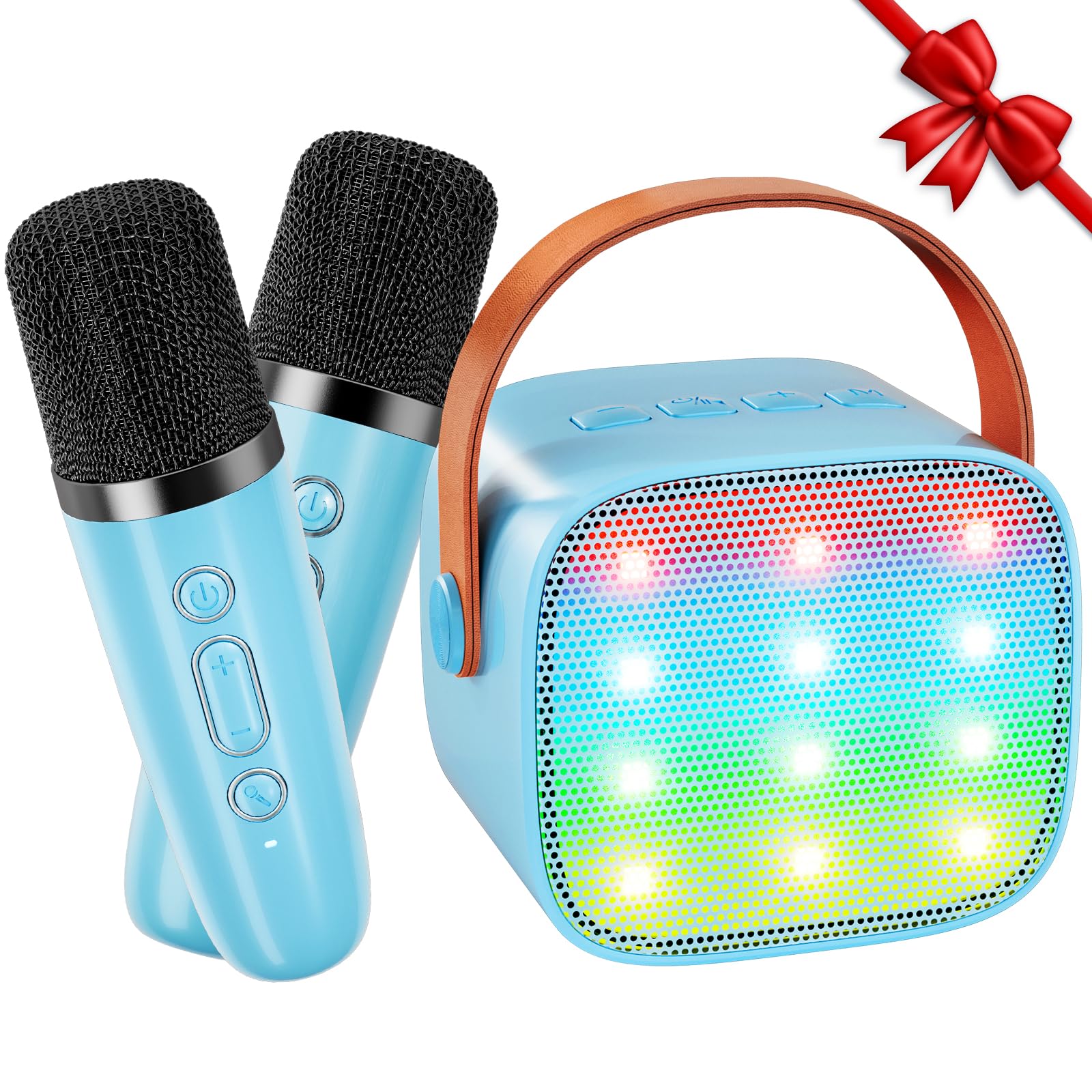 Ankuka Karaoke 2 Micrófonos Karaoke Infantil Bluetooth con Micrófono Inalámbrico Altavoz con Luces LED Regalo Niña Juguete Que Cambia de Voz Azul