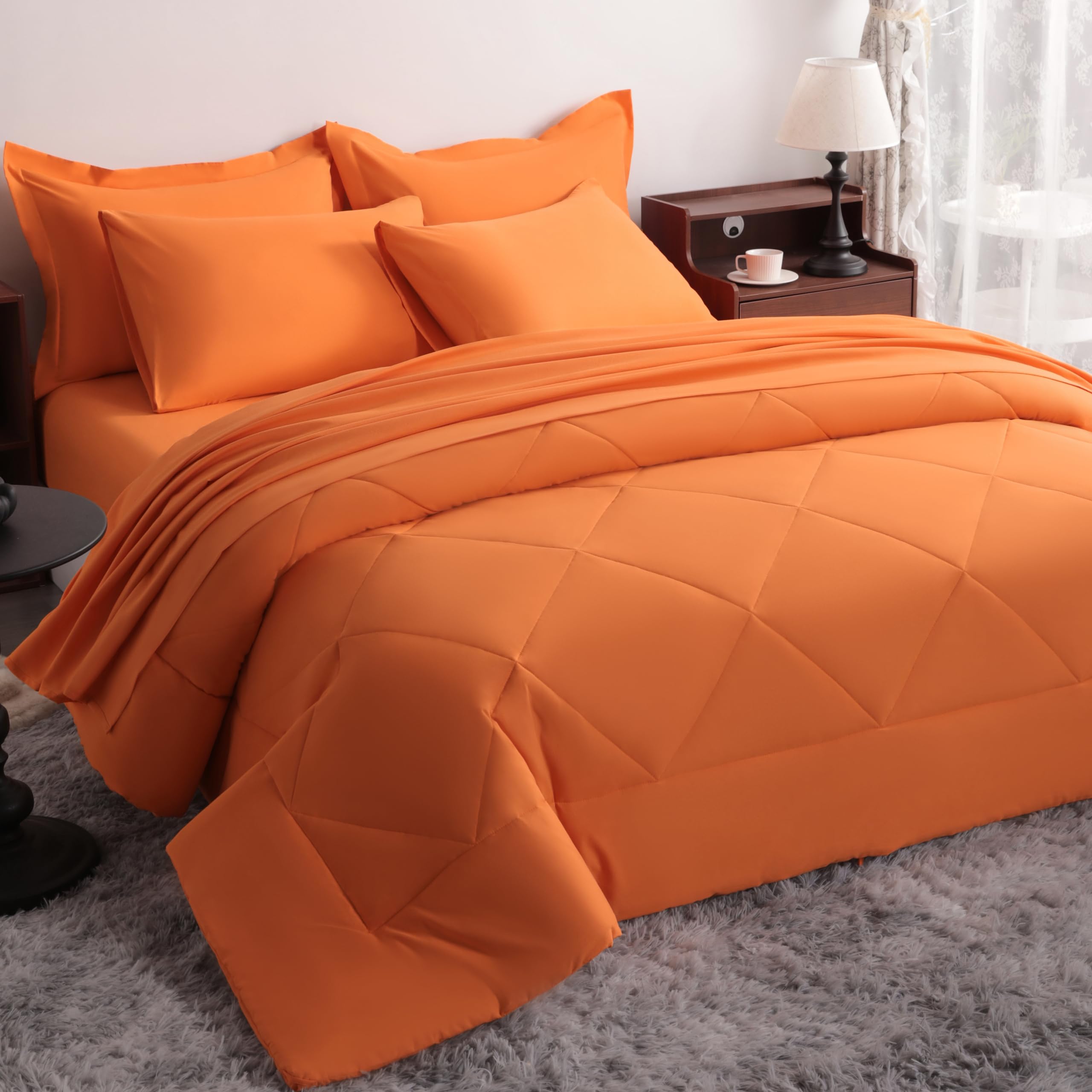 NTBAY King Microfiber Bed in a Bag, Comforter Set 7 Piece, Orange