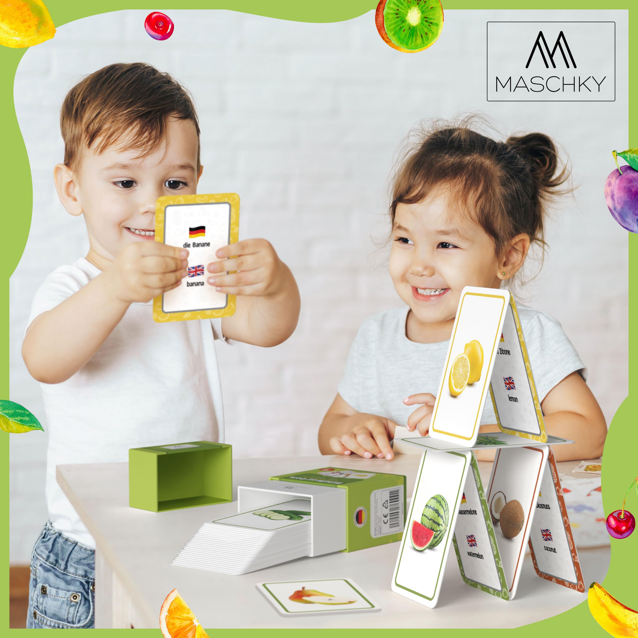 MASCHKY - Schede educative per bambini – Carte immagini di alta qualità – Promozione vocale – Montessori – Carte immagini stabili e spesse – Giochi di logopedia – Bilingue – Ottima idea regalo..