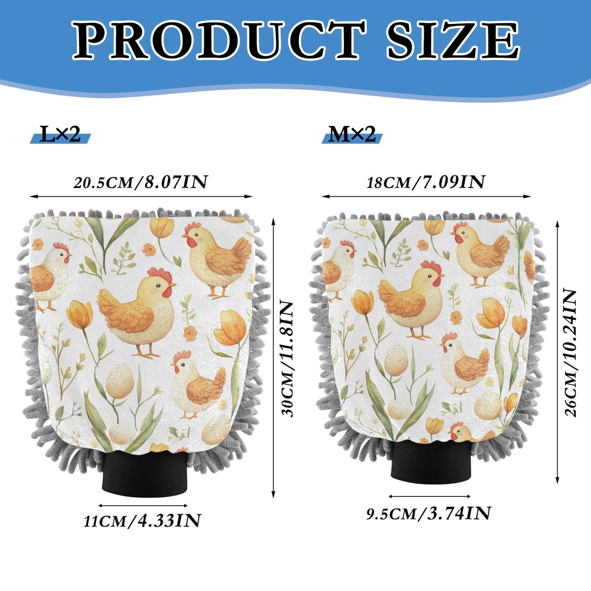 Flower Chicken Egg Cartoon Wash Mitt Microfiber 11.8'' Car Washing Gloves Scratch-Free Detailing Sponge for Wash Drying