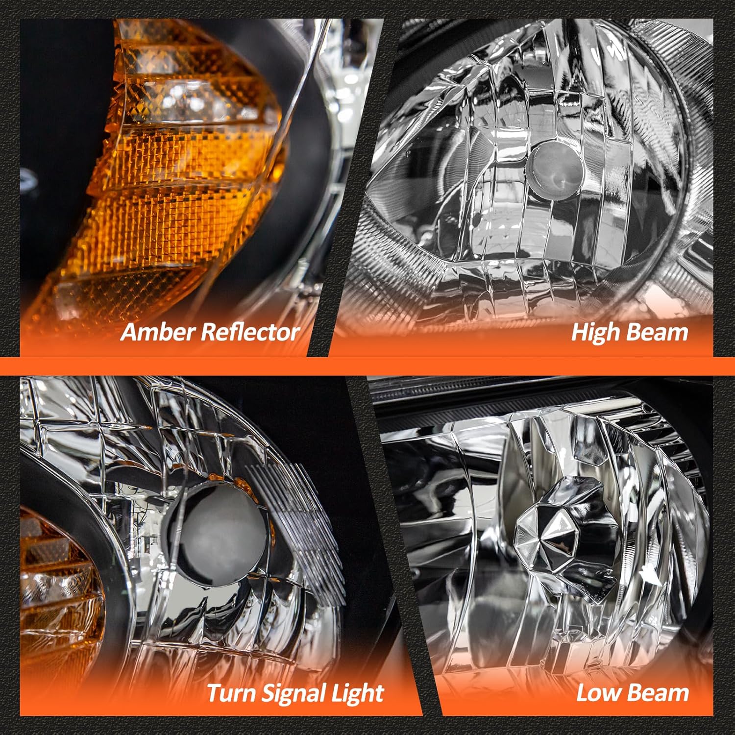for 2004 2005 Honda Civic Headlights Assembly Compatible with 04 05 Honda Civic 2/4dr with Black Housing Amber Reflector Replacement Driver & Passenger Side