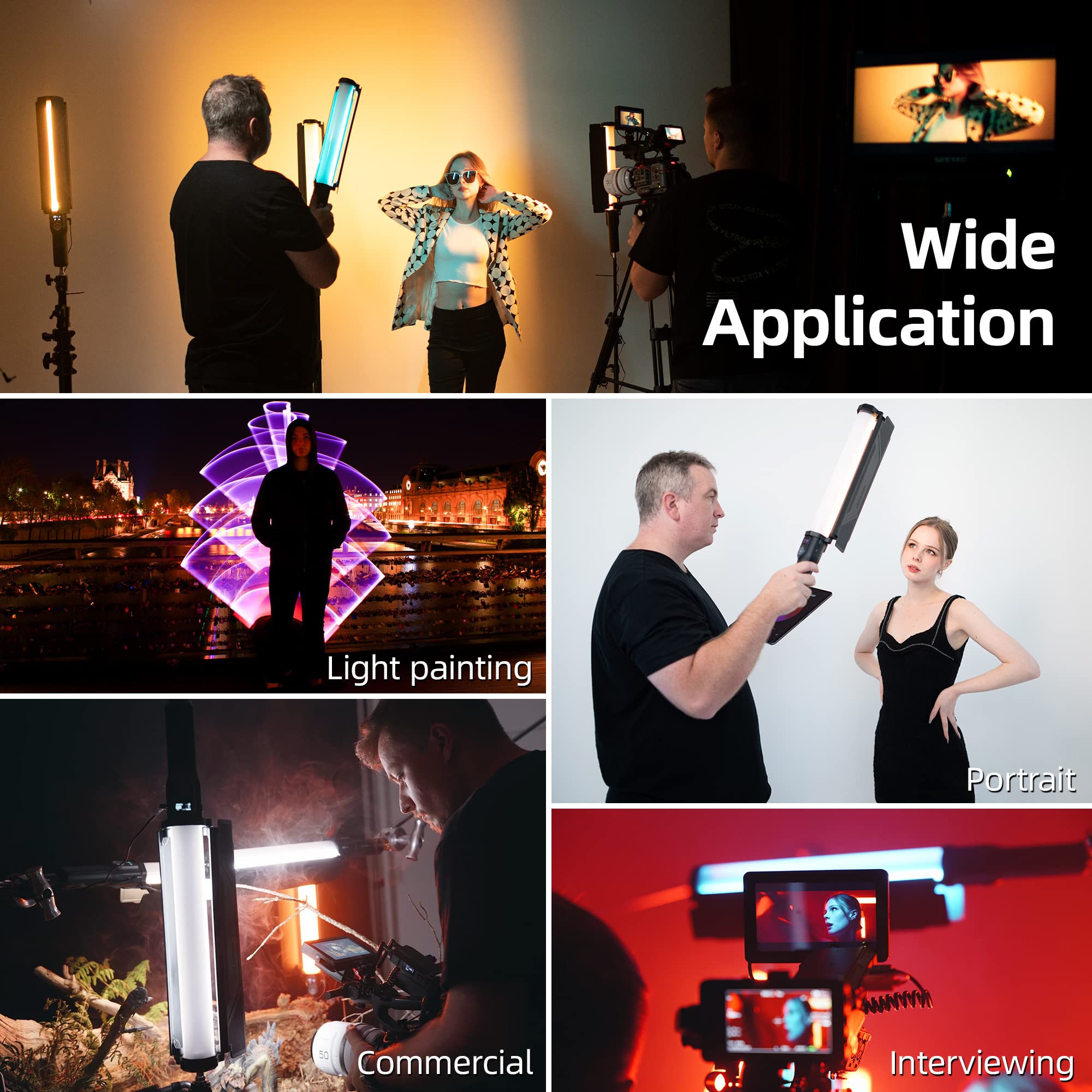 VILTROX H18 Luce Video LED RGB portatile Bastone luminoso video a LED con controllo APP e Barndoor 360° a colori Dimmerabili 2800K~6800K CRI95+ luci per tubi fotografici per Vlog Live Streaming