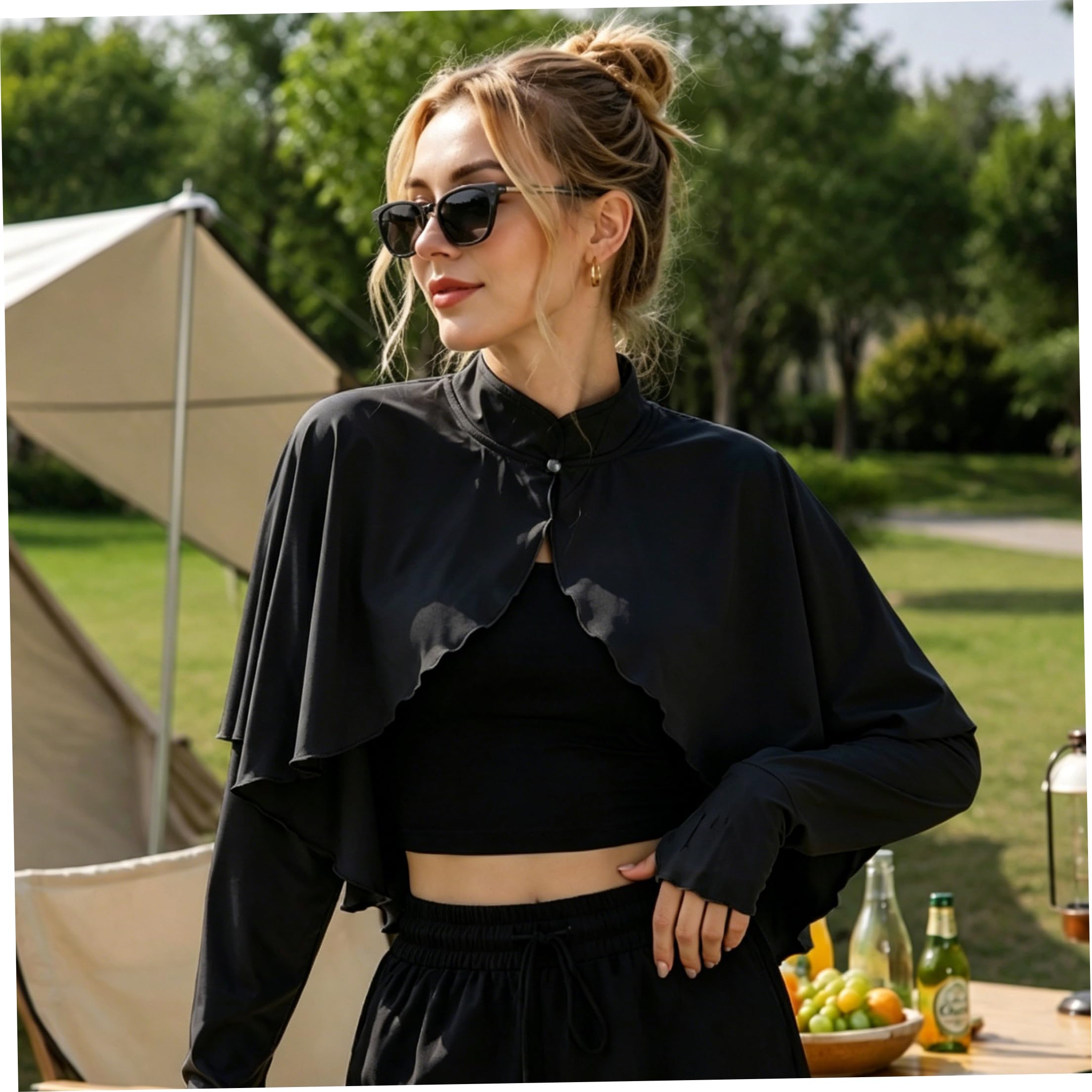 Châle de Refroidissement, Manches de Bras châle Refroidissement pour Femmes, Cape intégrée |.Boléro Solaire Coupe Slim |.Gris foncé