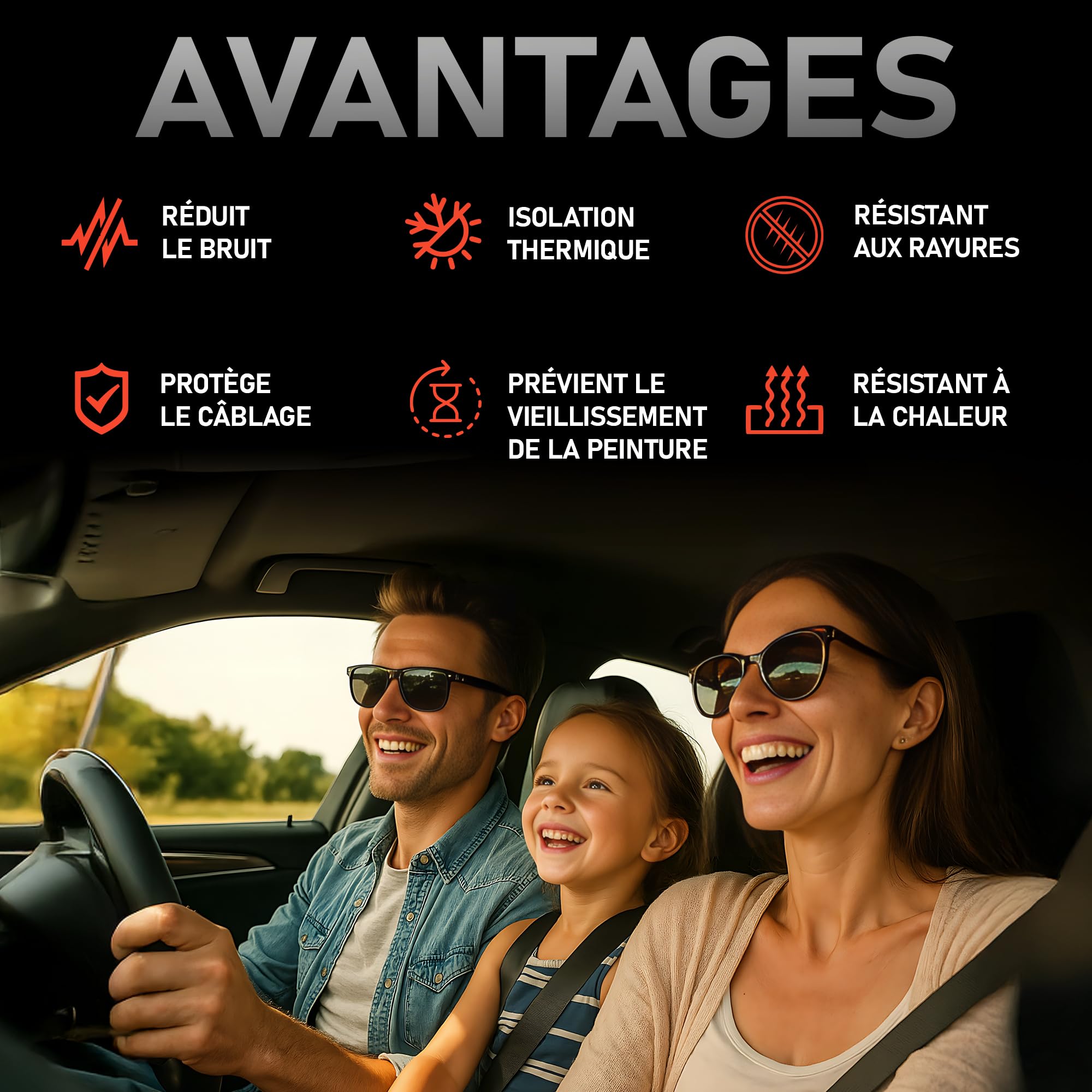 Isolation Phonique Voiture Autocollant 250 x 50 cm - Épaisseur 10 mm | Isolant Thermique Voiture | Parfait pour Voitures, Vans et Campers | Température Maximale 110 °C / Minimale -50 °C