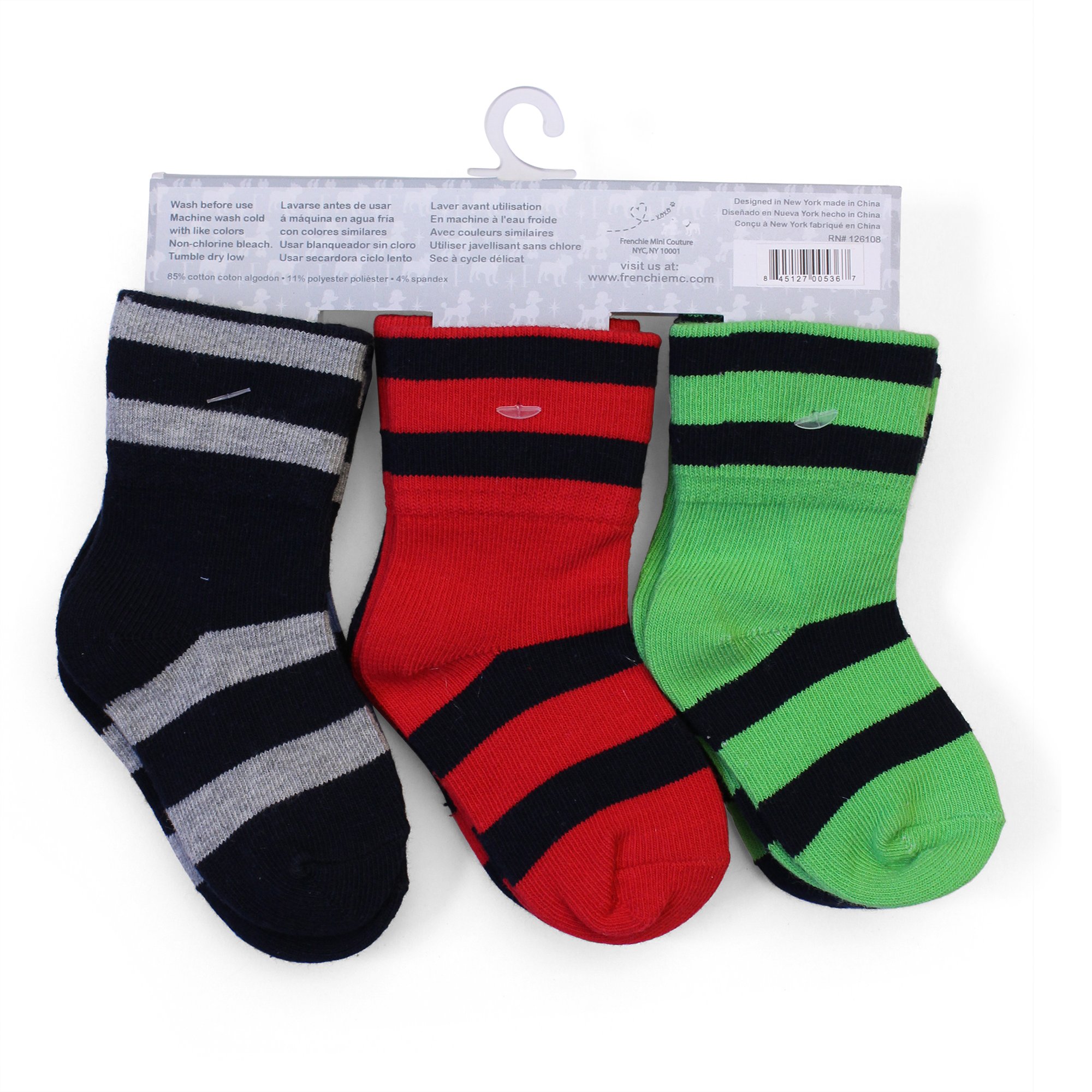 Frenchie Mini Couture Red & Blue Fun Design Children Socks, Happy design for fun and formal wear. 3-pack