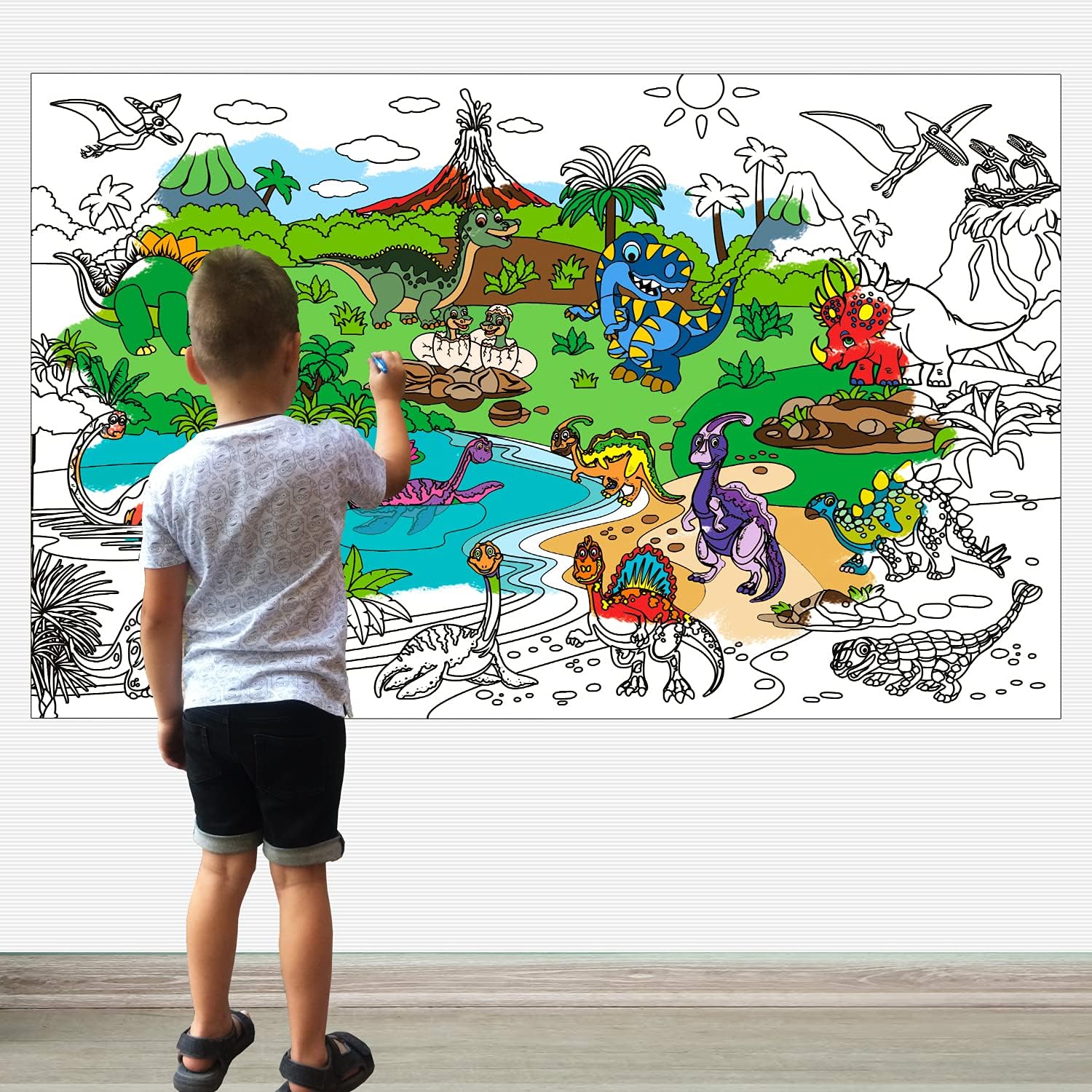 ALEX Art, Giant Coloring Poster - Dinosaur Jumbo Coloring Book Sheet for Kids Ages 4-8 - Big Large Coloring Pages Posters to Color - Birthday Party Activity Table - Huge Floor Wall Size 38.5โx26.7โ
