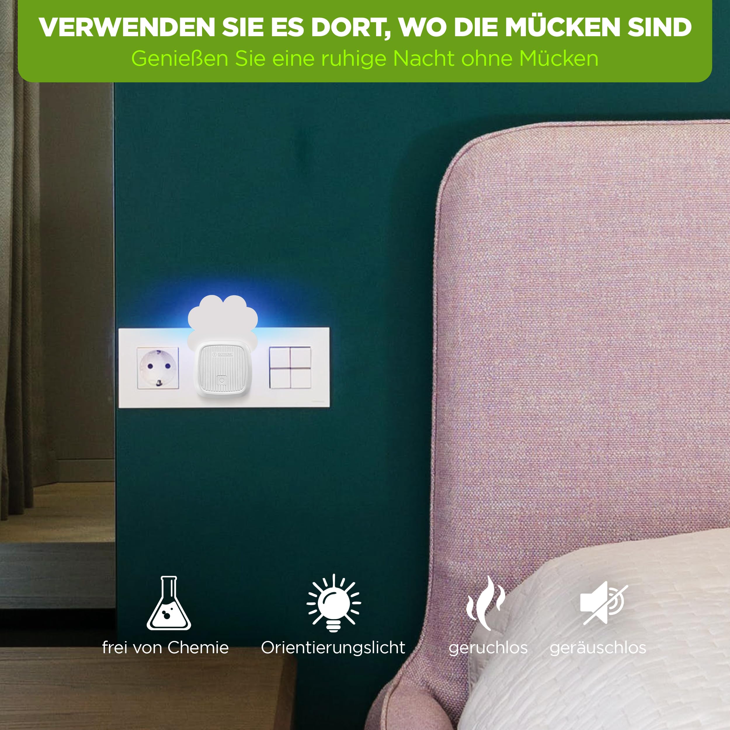 ISOTRONIC Pułapka na komary, muchy i ćmy – Światło UV i folie lepowe – Cicha ochrona do wnętrz – Skuteczny odstraszacz owadów – Zasięg 20 m² (2 sztuka)