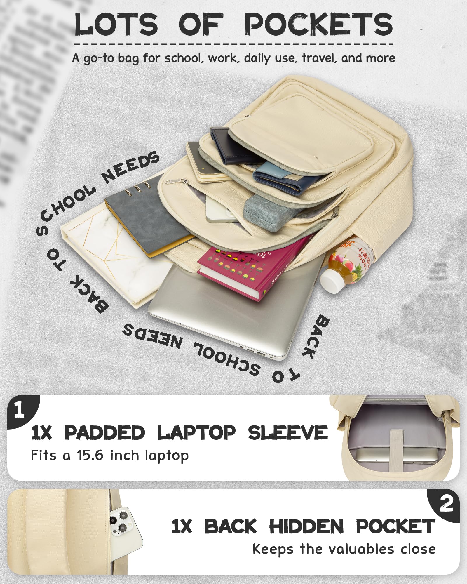 Sac à dos pour collège lycée, adolescent, garçons et filles, grand sac à livres avec compartiment pour ordinateur portable, sac de rentrée scolaire