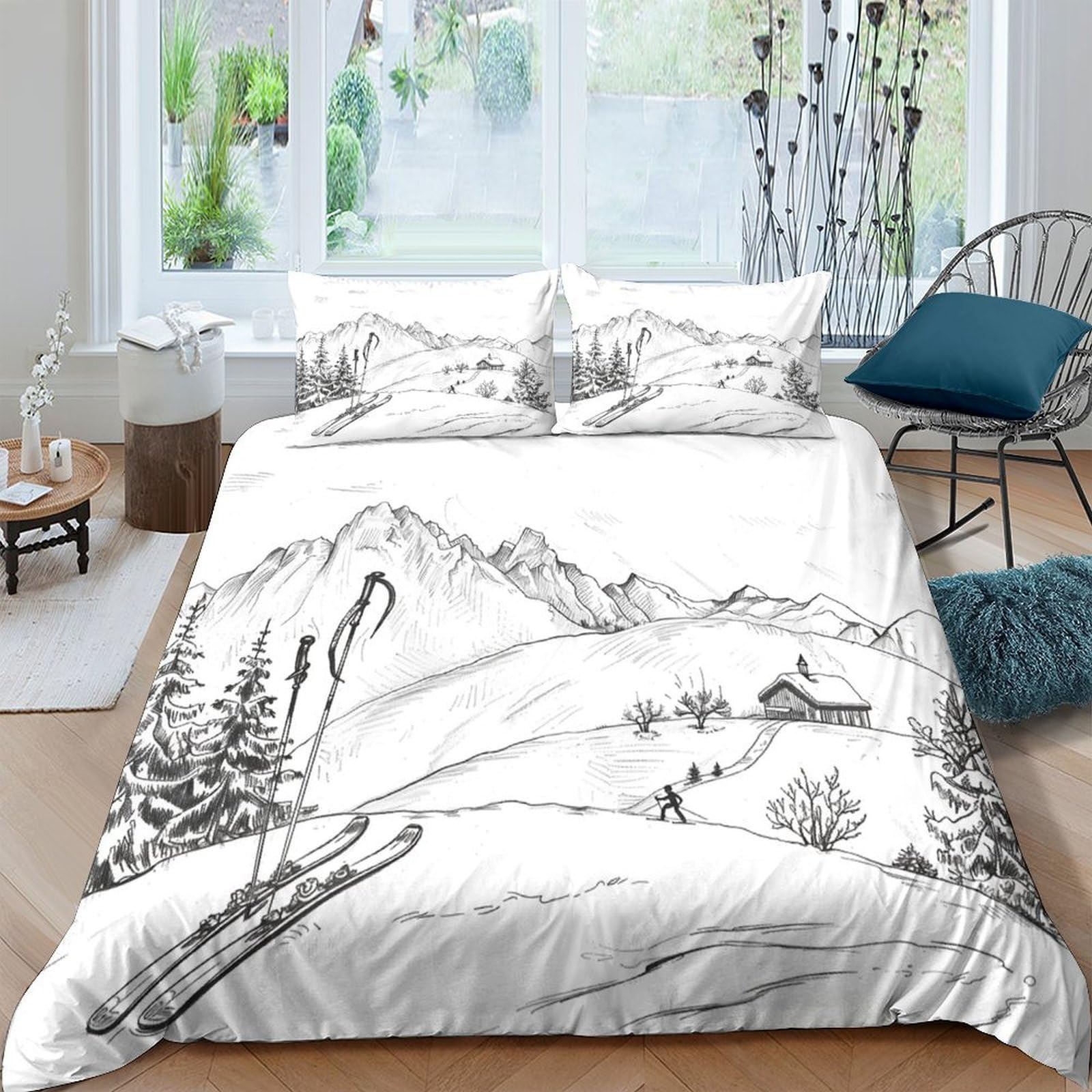Ctjqhvkz Style-9 3D Printed Mountain Landscape Fitted Sheet Microfiber Scenic Cabin Bed Cover For Bedroom Guest Room Decor Protection Single（135X200cm）
