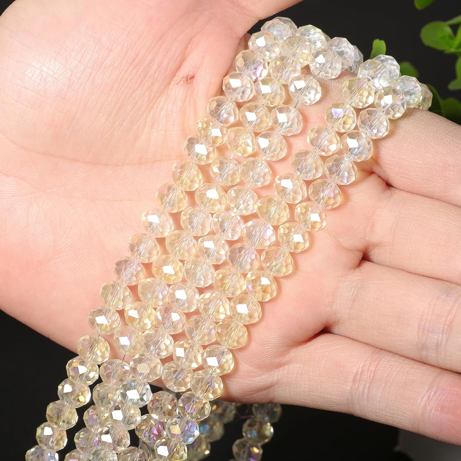 5 Strands 8mm Transparent AB White Color Half Plated Faceted Rondelle Beads, Songxi Glass Beads for Keychain Making Necklace Earring Jewelry Making for Gemstone DIY Craft Supplies - Image 3