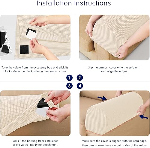 Miniatura 3 de SUBRTEX Juego de 2 fundas elásticas para brazos de sofá, fundas de sofá a cuadros, fundas antideslizantes para reposabrazos reclinables y sillones,