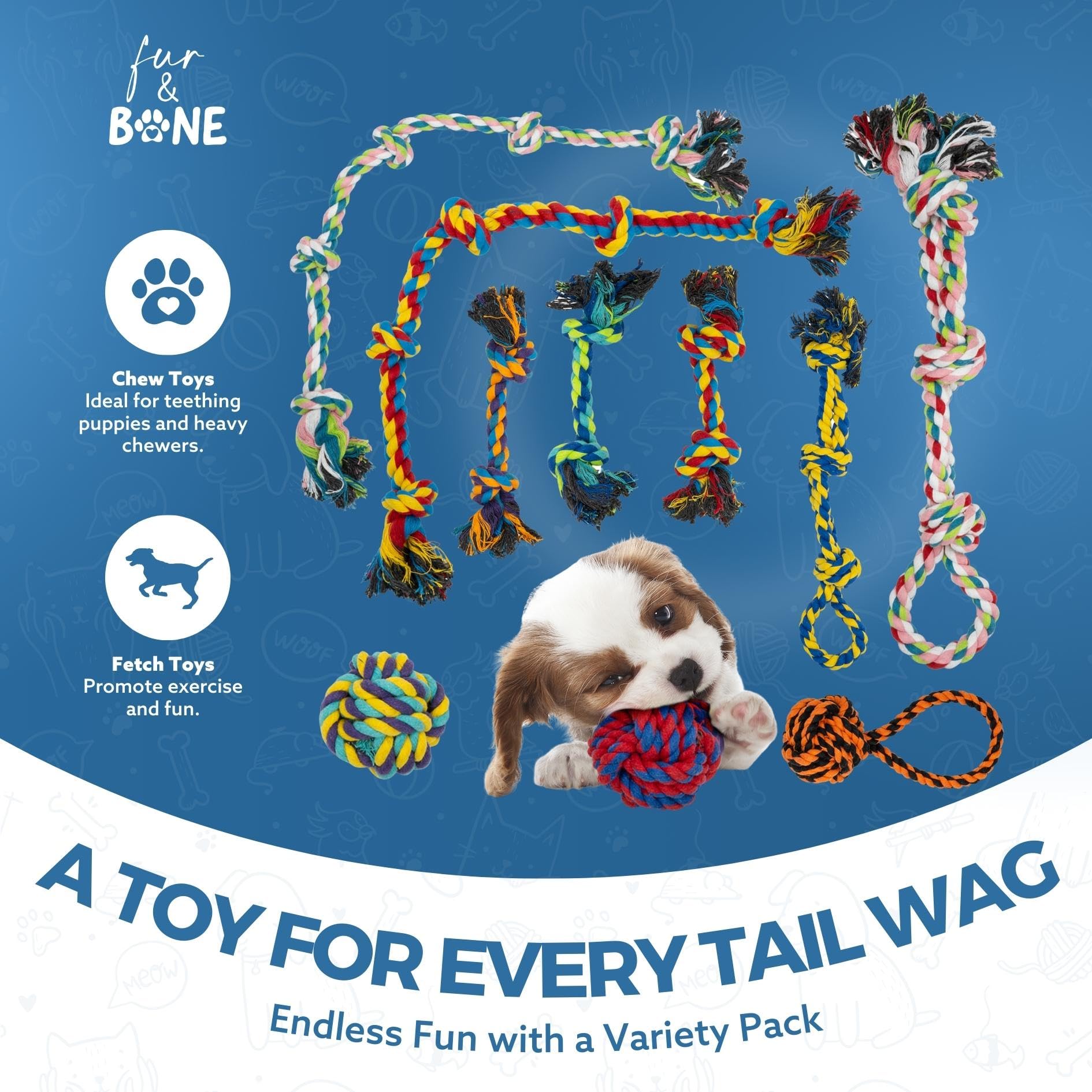 Fur & Bone 10 Pcs Dog Toys, All Breeds Indestructible Dog Toy, Chew Toys for Aggressive Chewers - Image 2