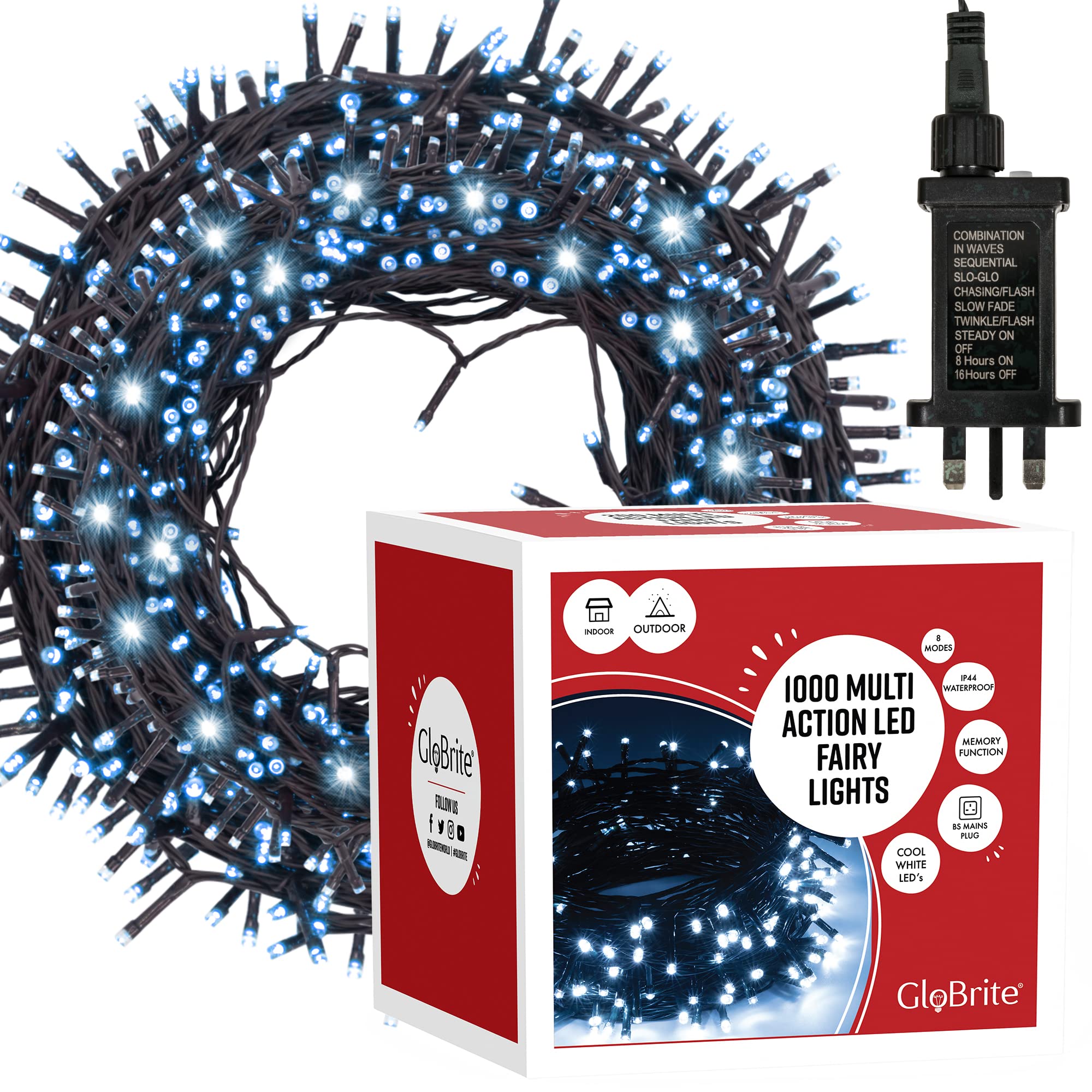 Globrite Cool White 1000 Led Fairy Lights – Outdoor String Lights, 8 Modes, Waterproof Christmas Lights For Trees & Christmas Decorations