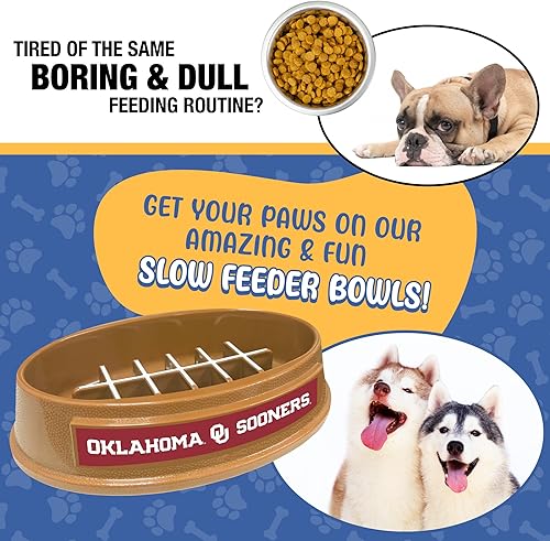 Miniatura 247 de NCAA Super-Bowl Iowa Hawkeyes - Cuenco para perros de alimentación lenta con diseño de fútbol para una digestión saludable. Cuenco antideslizante