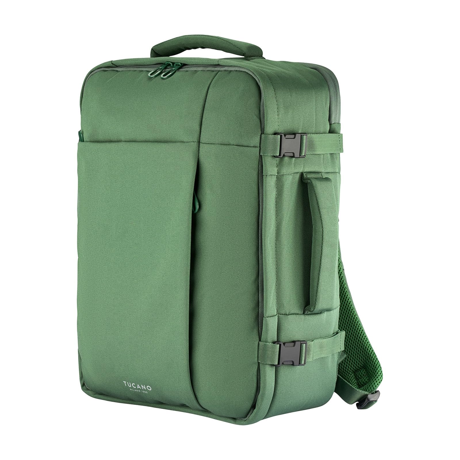 Tucano, Tugò ML Mochila de Viaje y Equipaje de Mano 34x47,5x19 Porta Laptop de hasta 17" y 18", Mochila Cabina Avión Hombre y Mujer, Porta AirTag y Bolsillos para Accesorios, Verde