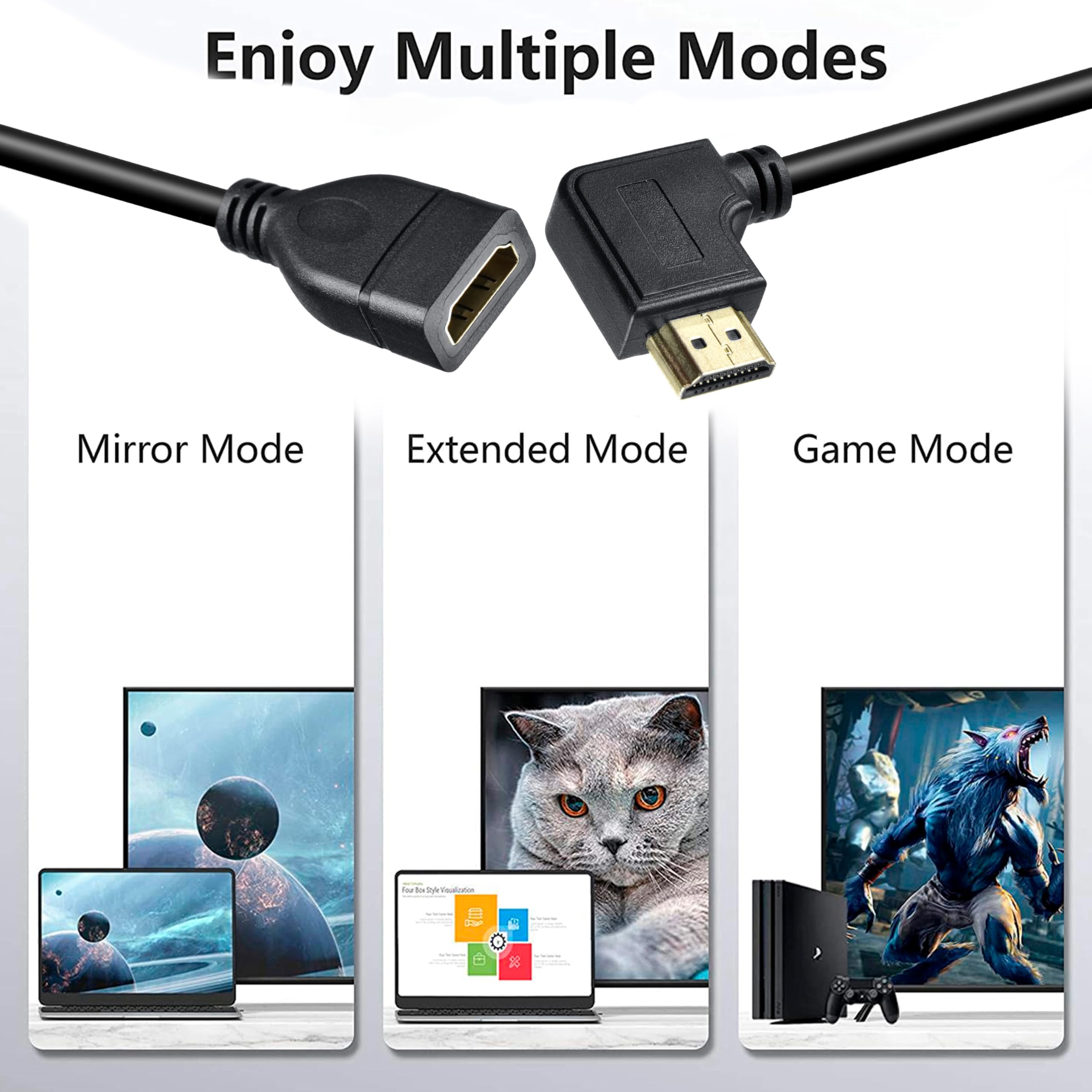 Storite 50cm HDMI Male to Female Cable, Right Angle 90 Degree