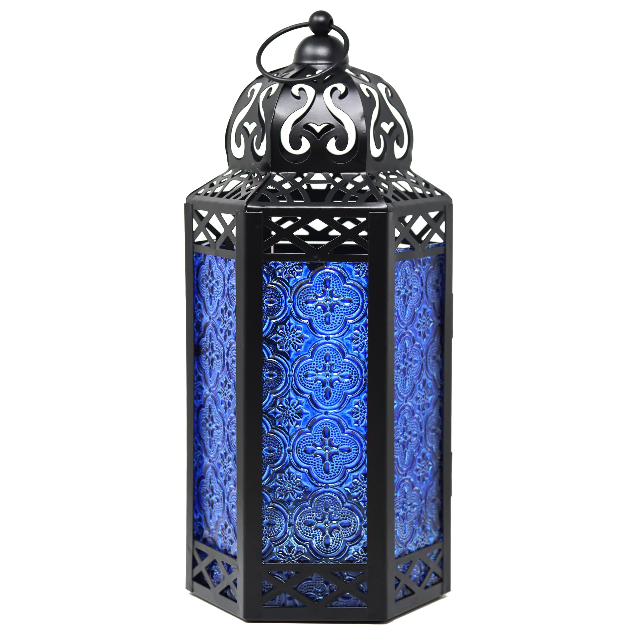 Vela Lanterns Cobalt Black Metal Decorative Moroccan Lantern Candle Holder Lamp For Indoor Or Outdoor Home Decor, Large,