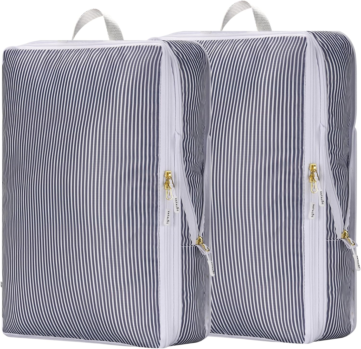 Extra Large Compression Packing Cubes for Checked Luggage, Lightweight Suitcase Organizers & Space Saver Bags - Travel Cubes for Packing - Travel Essentials - 2 Piece Set, X-Large - Grey Stripe