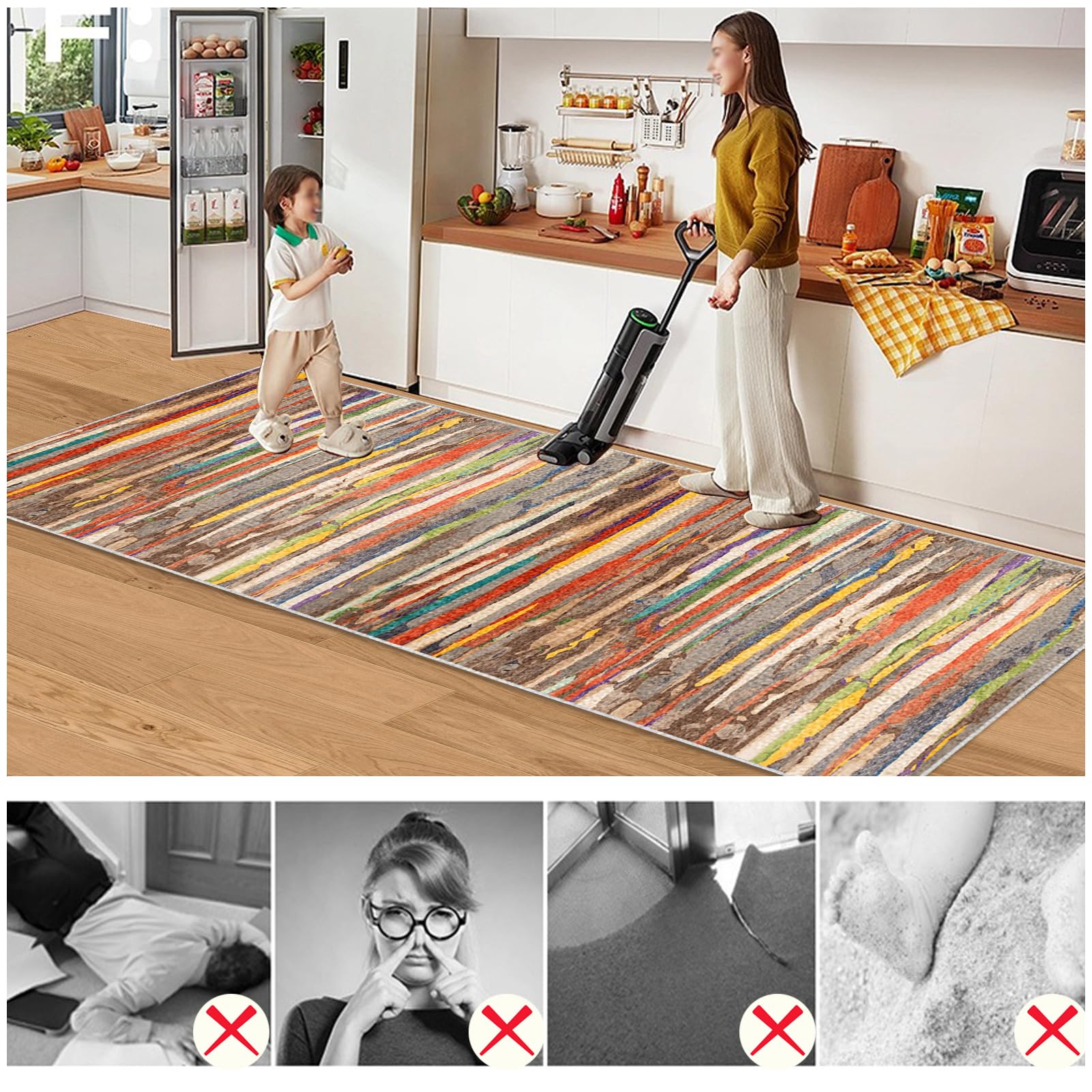 Chodnik dywanowy, antypoślizgowy bieżnik na korytarz, 90 x 300 cm, chodnik wejściowy, nadaje się do prania, chodnik kuchenny, dywan na korytarz, dywan do korytarza, sypialni