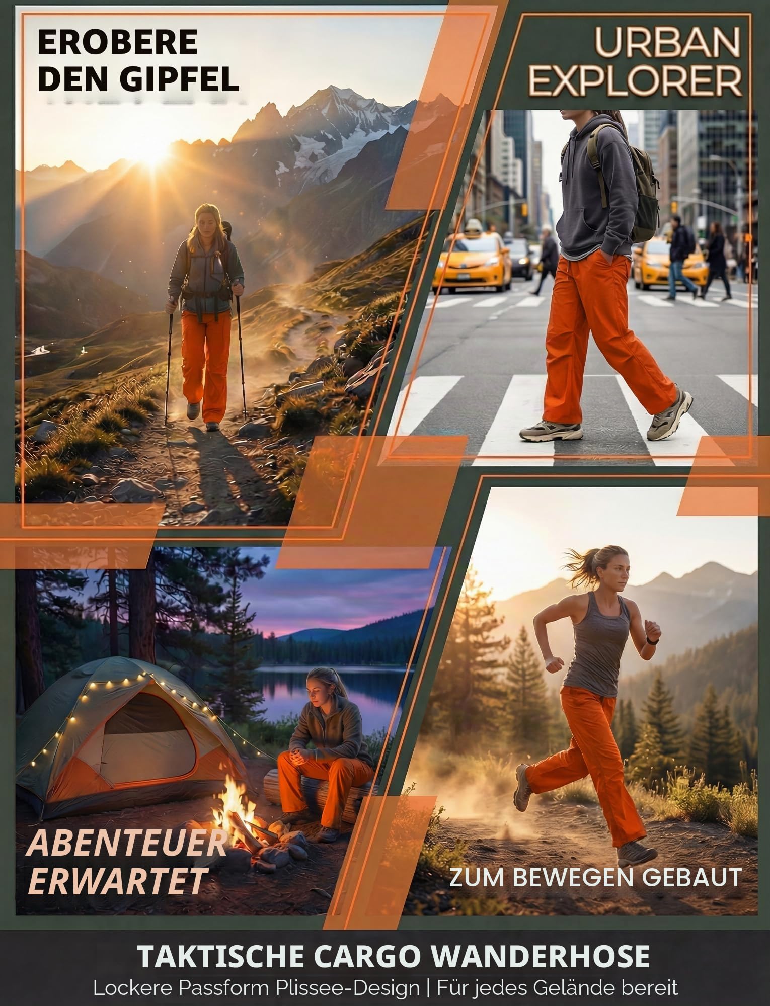 SEAUR Damen Wanderhose Wasserdicht Schnelltrocknend Winddicht Weites Bein Cargohose Fallschirmhose für Wandern Camping Trekking Reise Outdoor Aktivitäten
