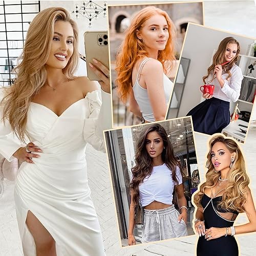 Miniatura 6 de Extensiones de cabello ondulado con alambre invisible con diadema ajustable transparente, color castaño claro de 24 pulgadas, extensiones de cabello