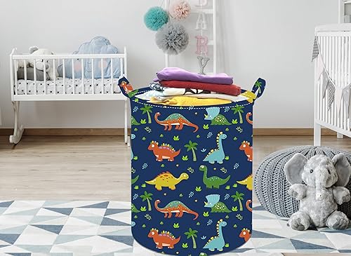 Miniatura 5 de Cesta redonda de 19.7 pulgadas para ropa sucia de dinosaurio, cesta de lavandería con asas, organizador de almacenamiento, cesta de regalo para