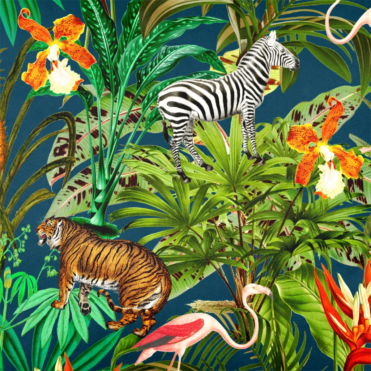Izabela Peters Teal Luxury Upholstery Curtain Fabric - Eco-Friendly Velvet - Designer Blind, Craft, Sewing Fabric By The Metre - Jungle Fusion - 1/2 Metre