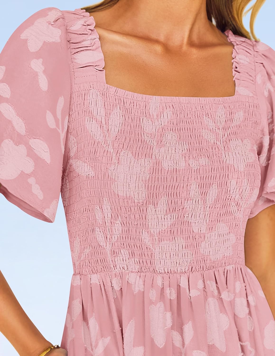 ZESICA Women‘s Summer Boho Floral Midi Dress 2026 Casual Short Sleeve Square Neck Flowy Beach Vacation Long Dress - Image 8