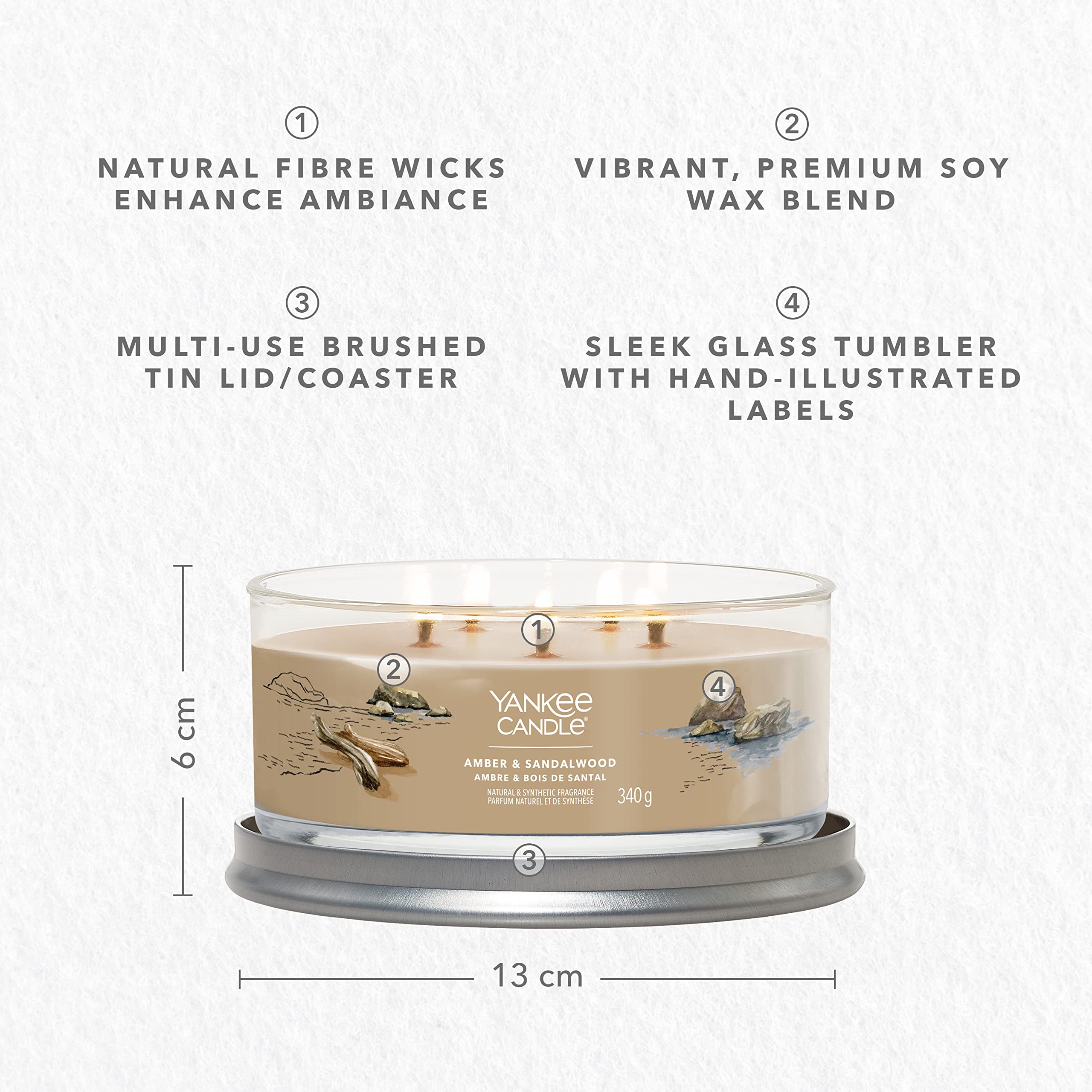Yankee Candle Vela aromática Signature | Vela en vaso de ámbar y sándalo | Mezcla de cera de soja larga duración | Regalo perfecto para mujeres