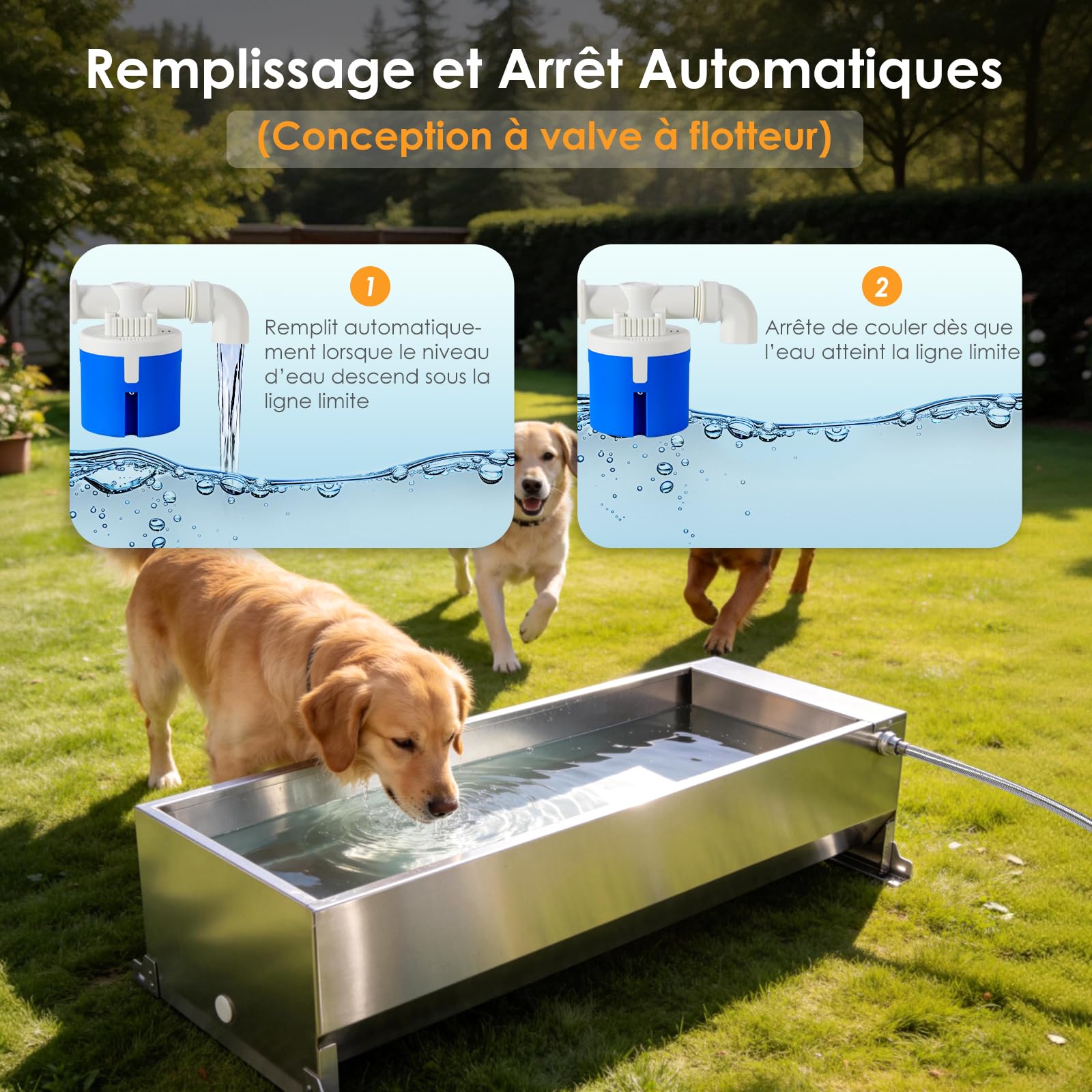 50 litres Bac à Abreuvoir avec Flotteur 1/2 Pouce, Abreuvoir Automatique avec Kit de Connexion, Bac à Abreuvoir à Flotteur avec Supports, Distributeur d’Eau pour Chevaux, Chèvres, Bœufs
