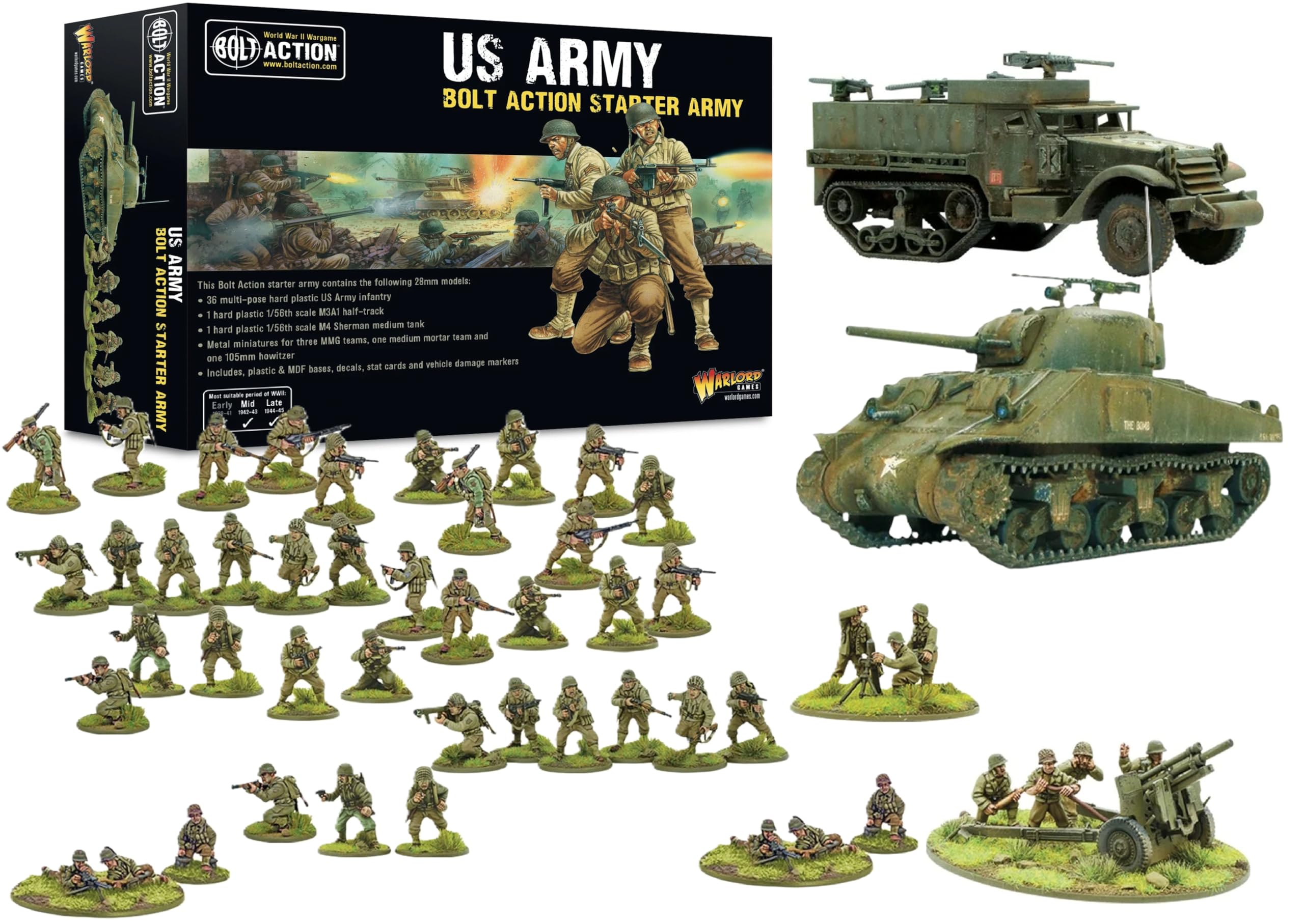 Warlord Bolt Action US Army Starter Army 1:56 WWII Military Wargaming Plastic Model Kit, Small