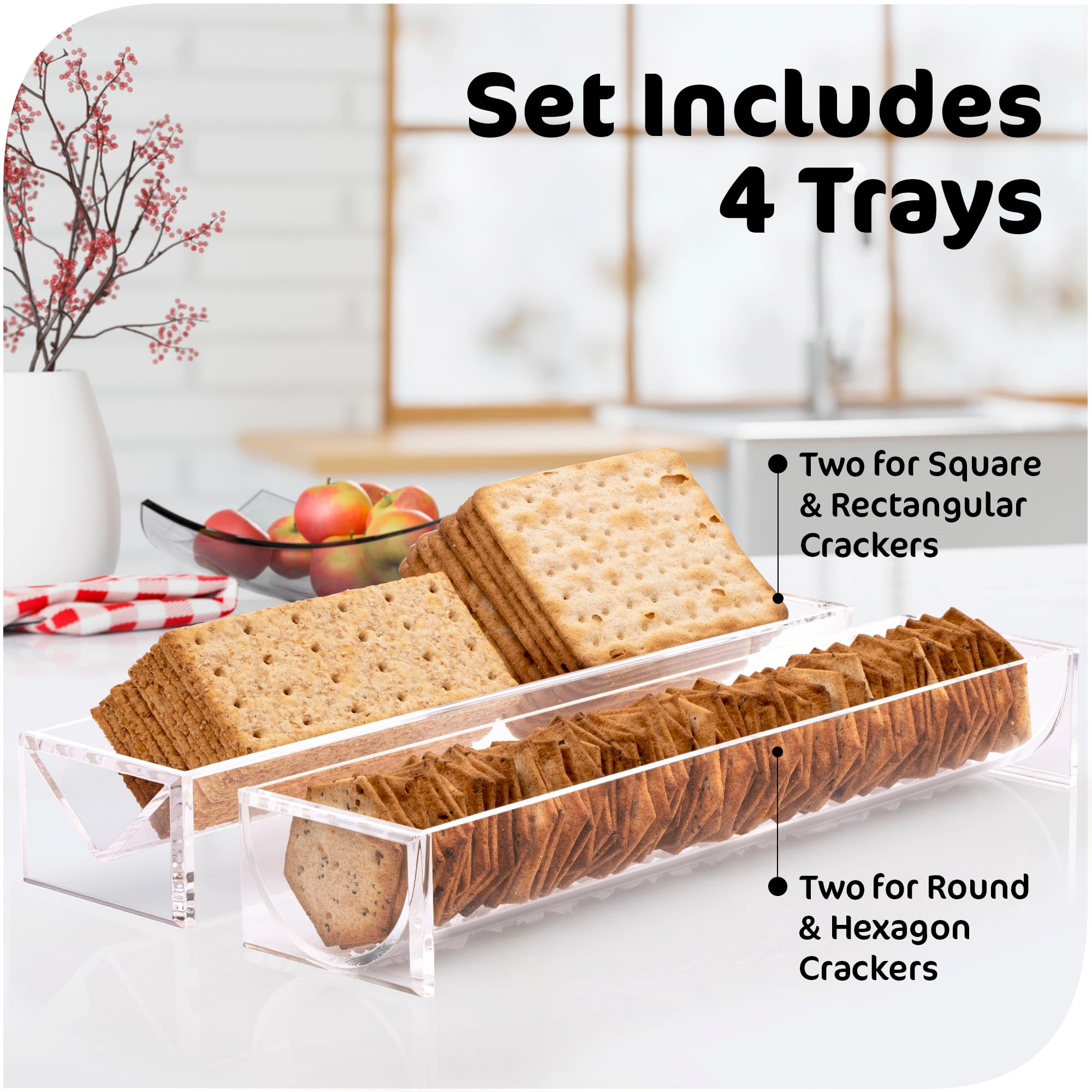 Bandeja transparente para servir, juego de 4 soportes rectangulares para bandejas de servir, soporte acrílico para servir galletas para el hogar, fiesta y charcutería