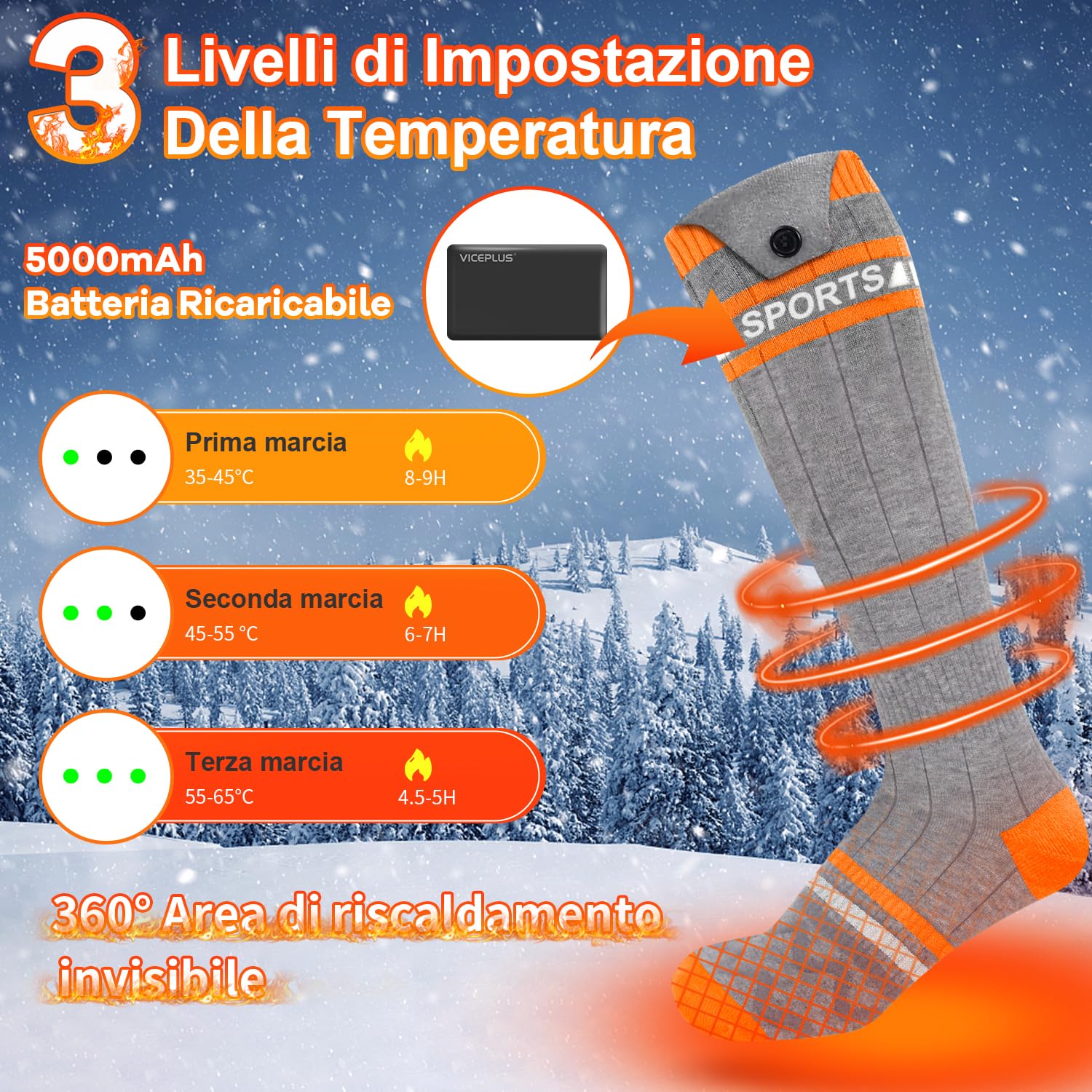 Calze Riscaldate A Batteria 5000mAh | Controllo Via App | Per Sci, Trekking E Attività Invernali - Foto 5