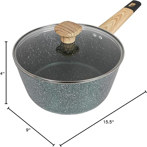 Miniatura 4 de Juego de utensilios de cocina antiadherentes de granito de 3 cuartos de galón (compatible con inducción) (verde bosque)