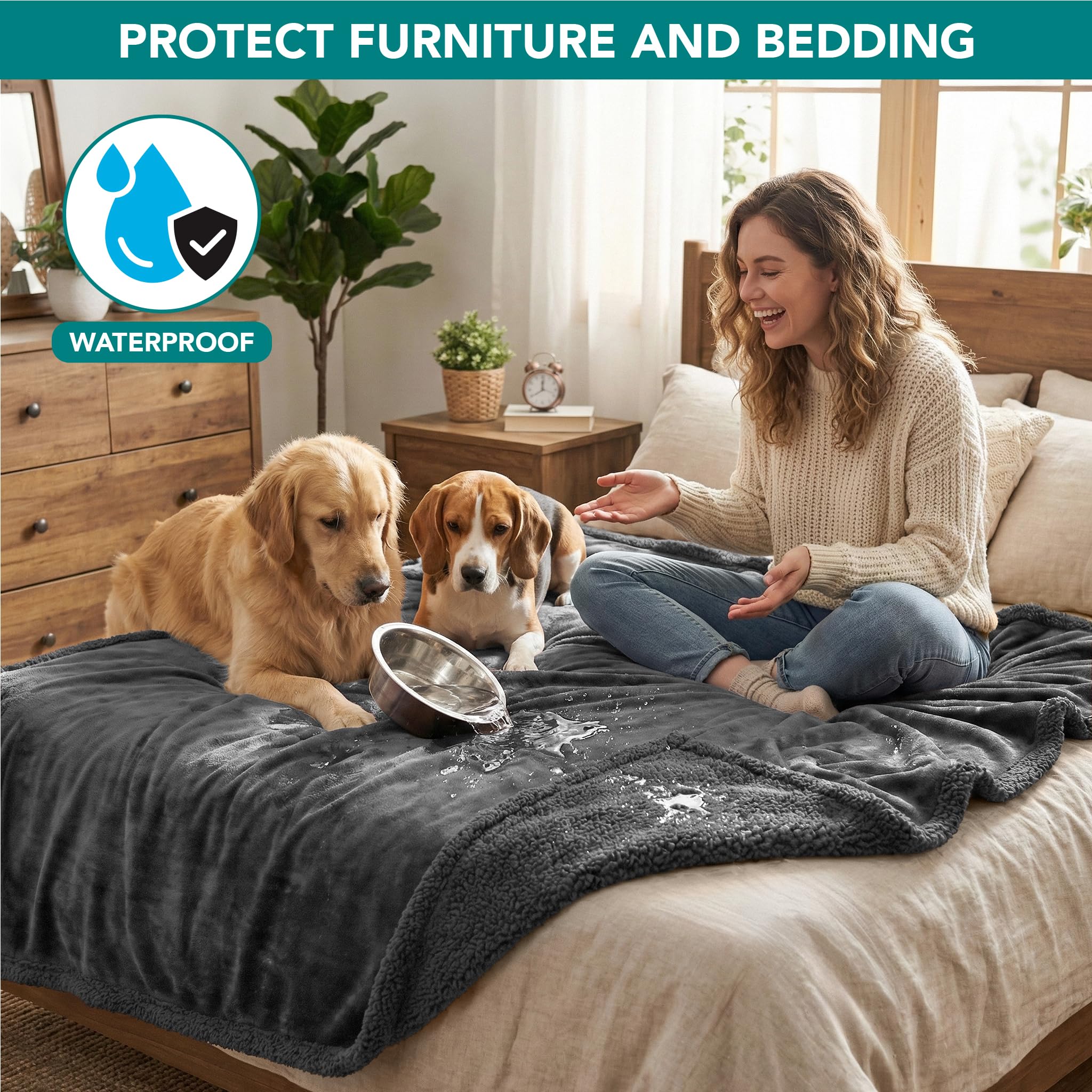PetAmi Manta Impermeable para Perro, Manta para Mascotas, protección para sofá, Manta de Forro Polar Sherpa a Prueba de Fugas para Jaula, Perrera, sofá, Protector de Muebles, Reversible, Suave, 80 x