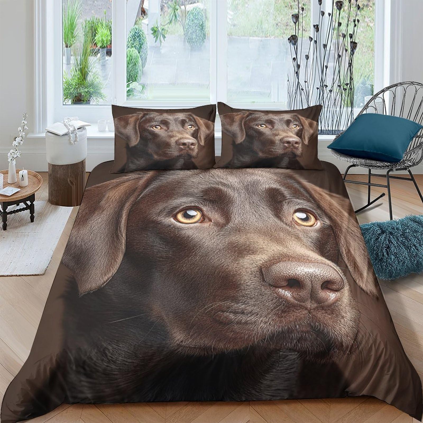 Ctjqhvkz Style-10 3D Printed Chocolate Labrador Dog Fitted Sheet Microfiber Non-Slip Bed Sheet For Bedroom Guest Room Decor Easy Care Single（135X200cm）